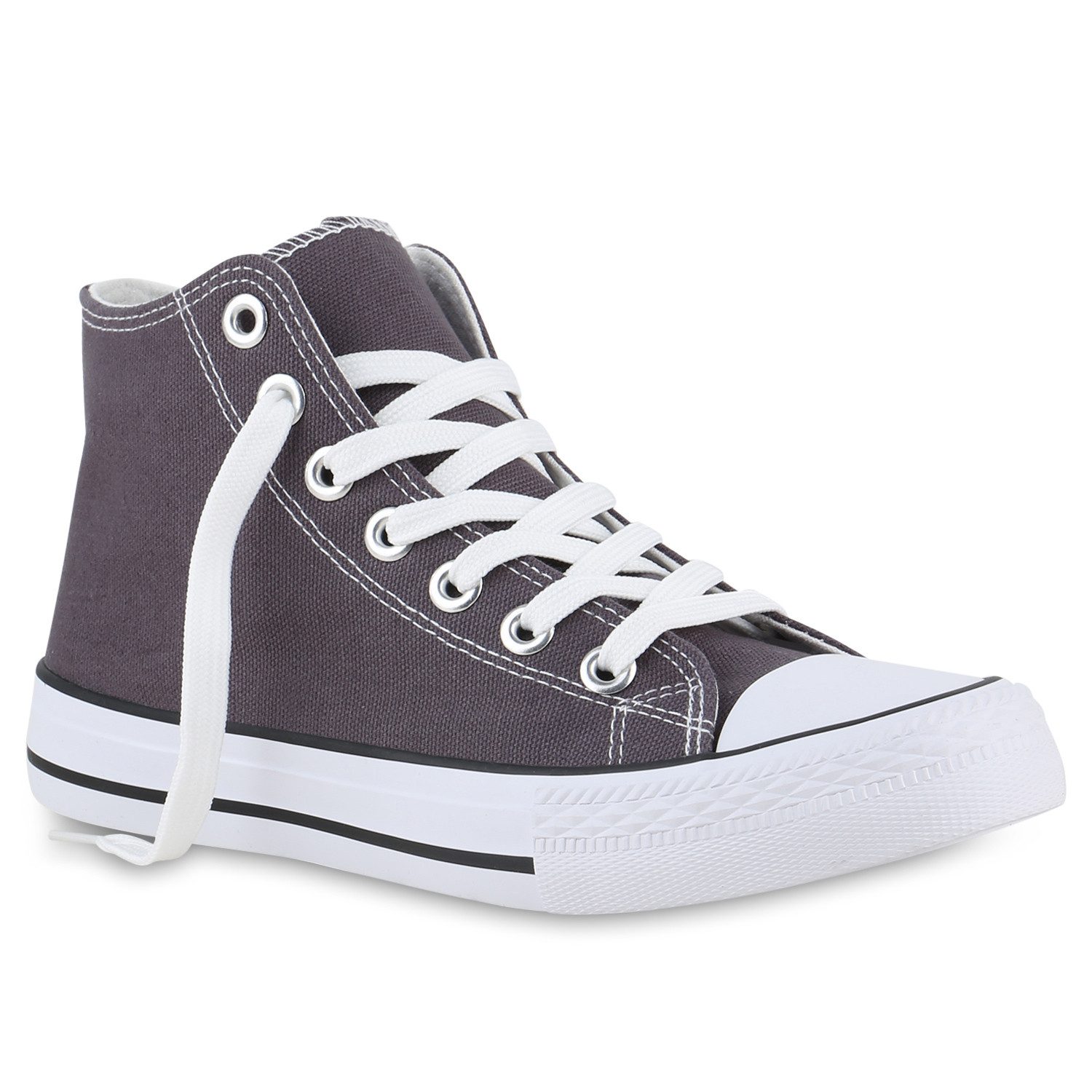 VAN HILL 21593236 TH CA014-1[TH] Damen Sneaker Dk Grey 36 Sneaker Damen Sneaker High Schnürer Bequeme Basic Freizeit Stoff