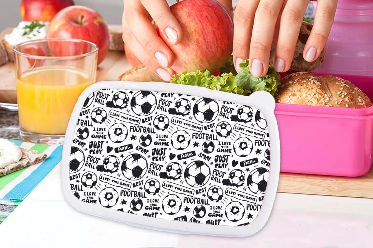 MuchoWow Lunchbox Fußball - Kunststoff, für Brotbox Kinder, - Sport Kunststoff Zitate Snackbox, Muster, (2-tlg), Erwachsene, Brotdose Mädchen, - rosa