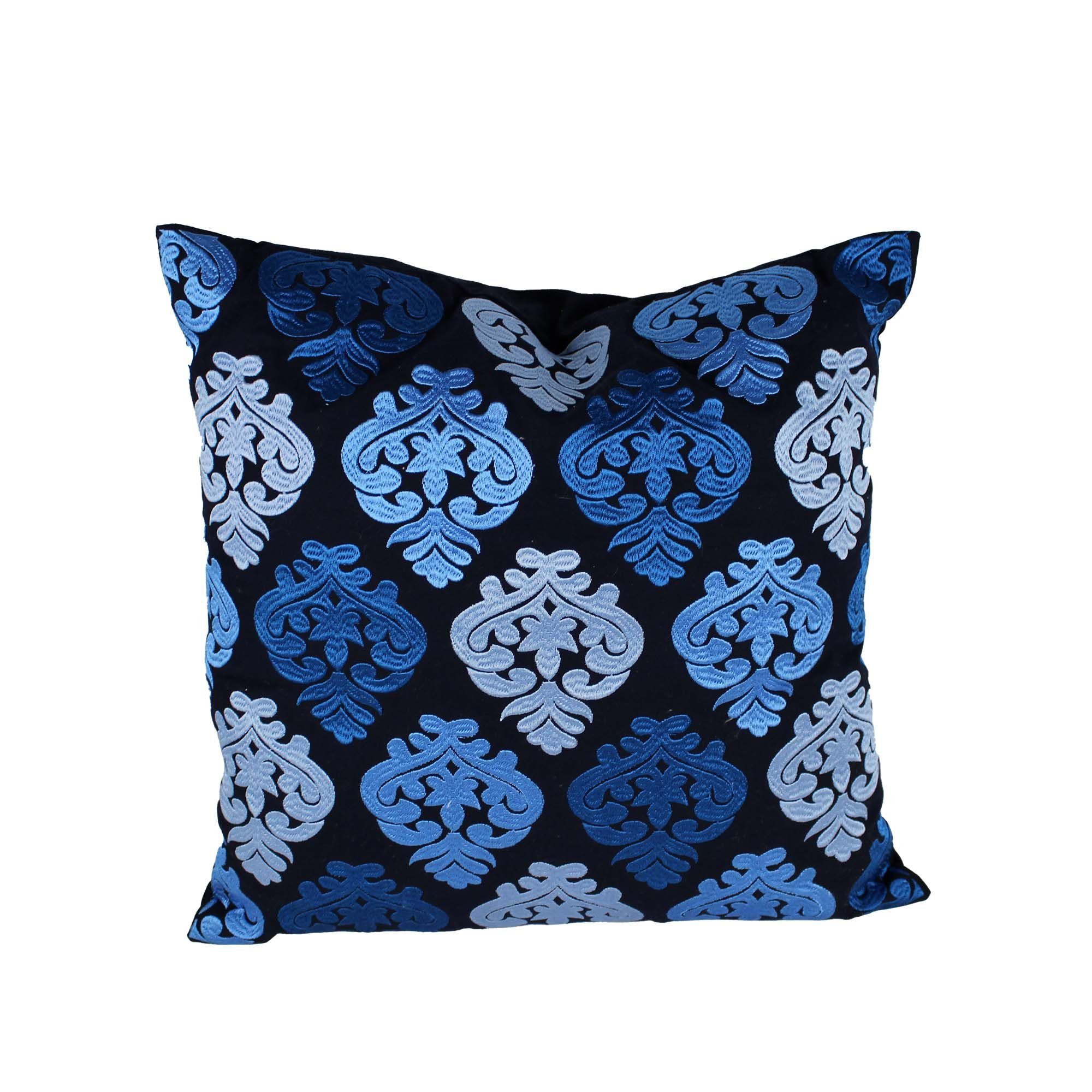 Indradanush Dekokissen Kissen 50 x 50 cm Baumwolle mit bunter Stickerei, inklusive Füllung, abziehbar hellblau - dunkelblau - schwarz