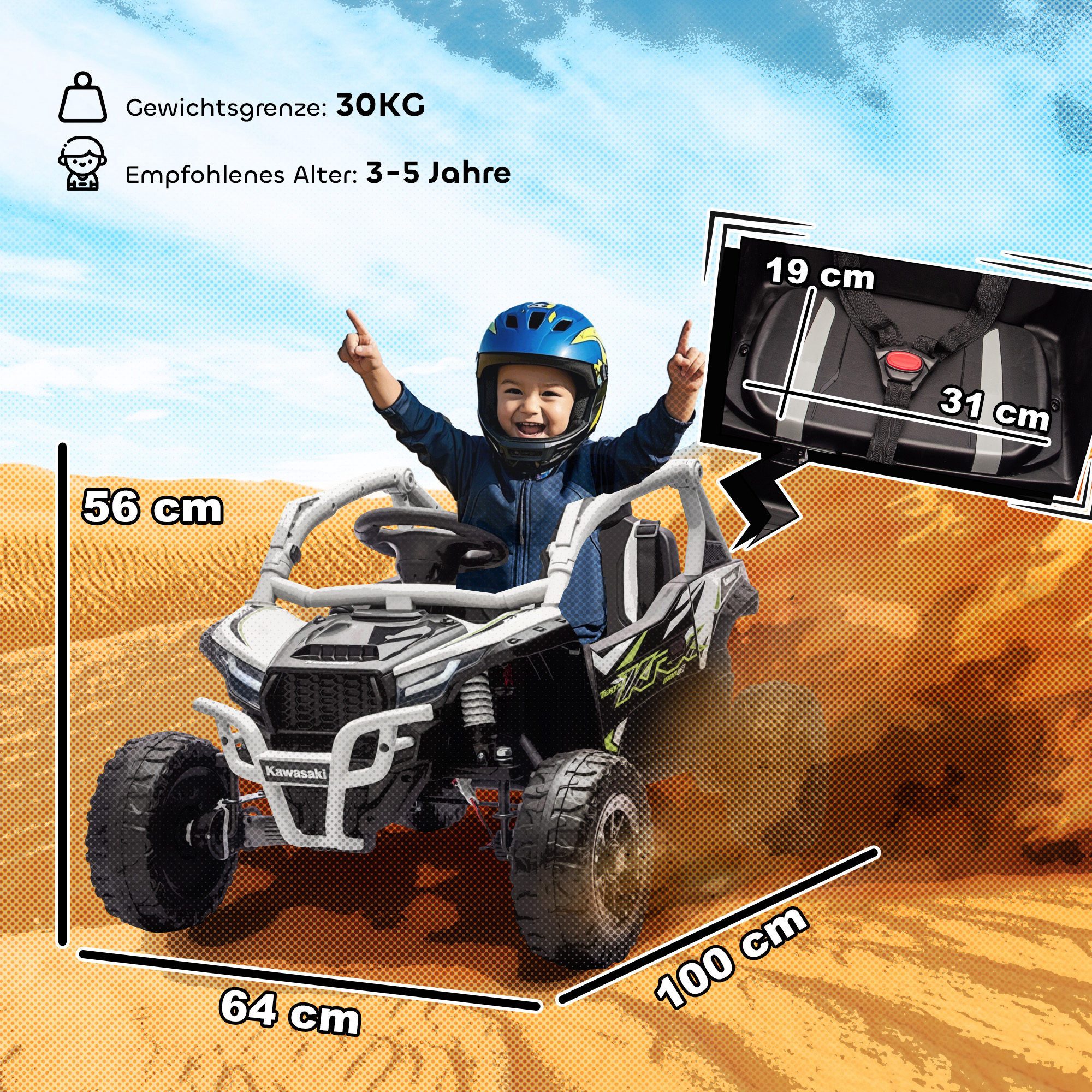 AIYAPLAY Elektro-Kinderauto Kinderauto UTV mit 2 Motorn, 2,4 GHz Fernbedienung, Belastbarkeit 30 kg, (1-tlg), für Kinder 3-8 Jahre, Grau