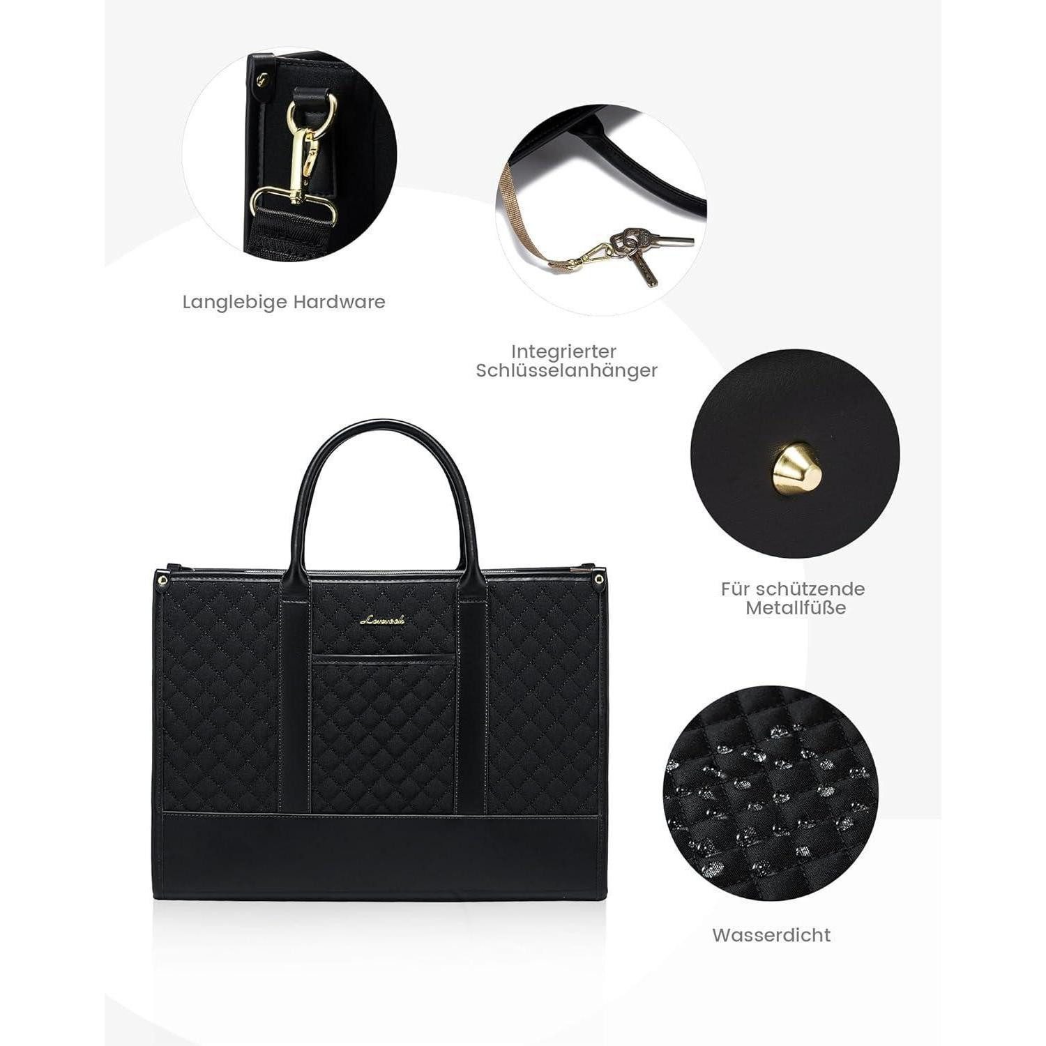 LuxusKollektion Laptoptasche Laptoptasche Damen 15,6 Zoll wasserdicht Business Aktentasche Schwarz