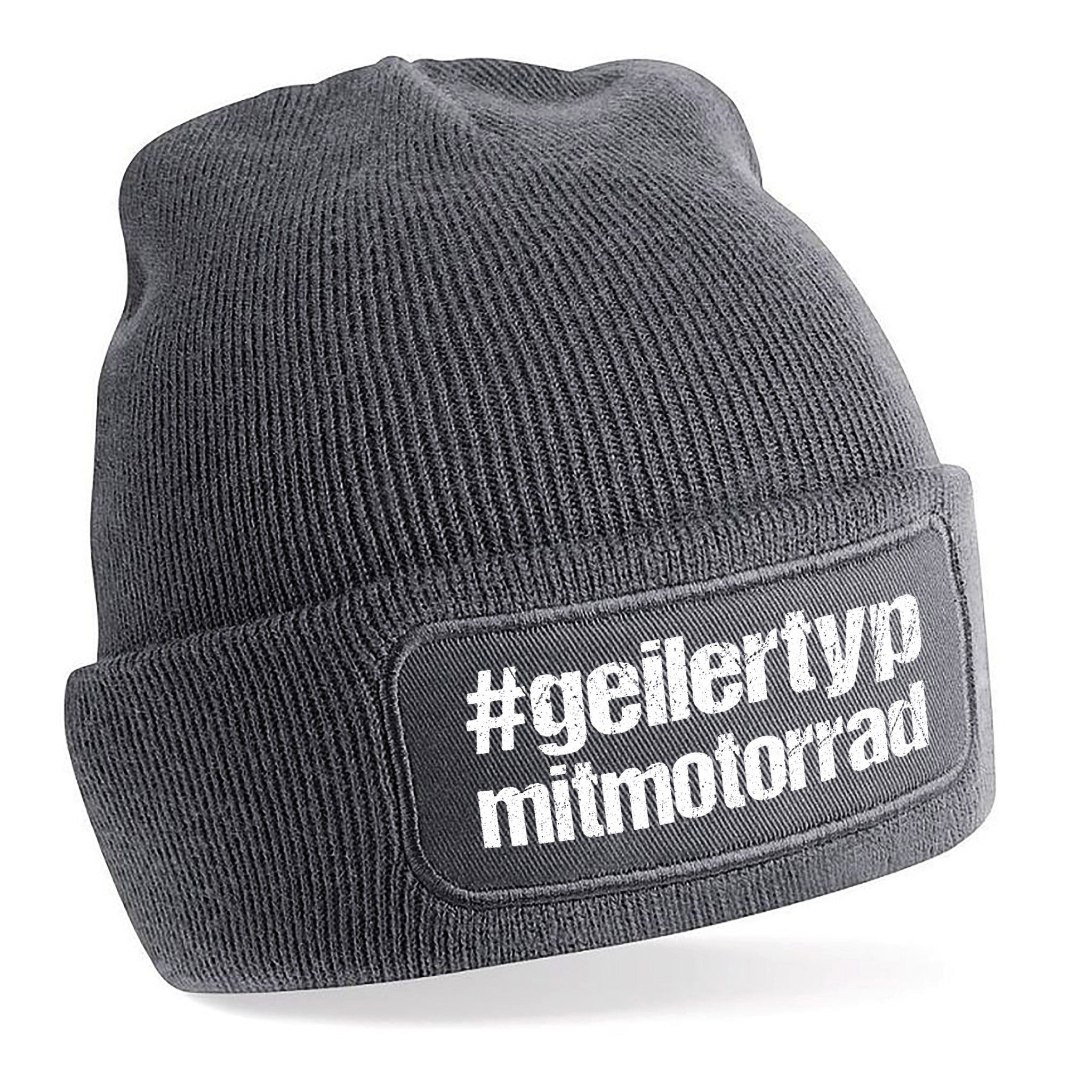 Beanie Strickmütze mit Spruch #geilertypmitmotorrad