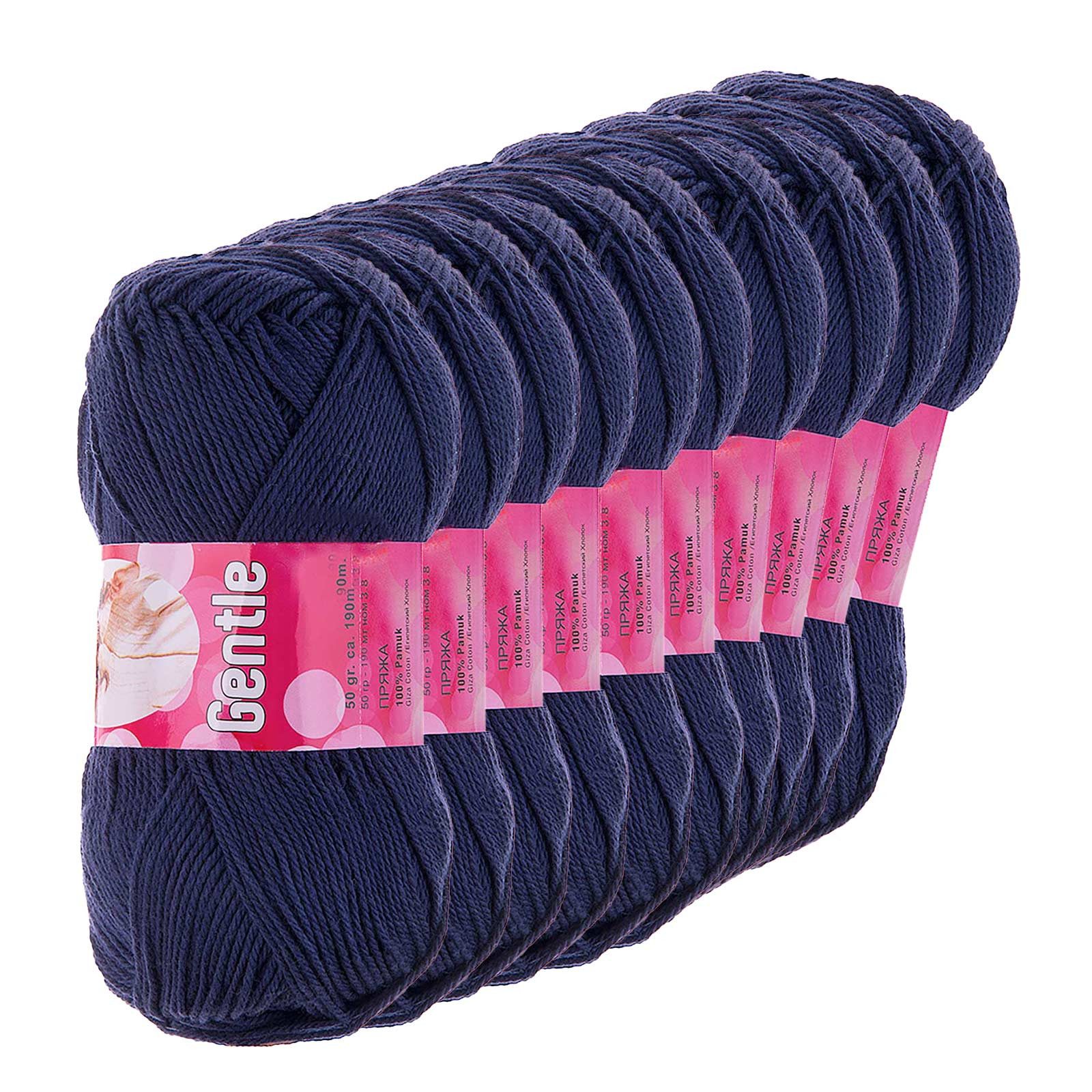 Kartopu 10 x 50g Lanoso Gentle Sommergarn Stricken Häkeln 100% Baumwolle Häkelwolle, 190 m, 958 marineblau