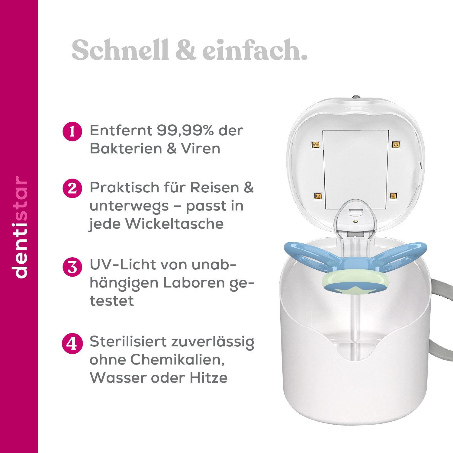dentistar UV-Sterilisator Mini UV Sterilisator für Schnuller und Flaschensauger