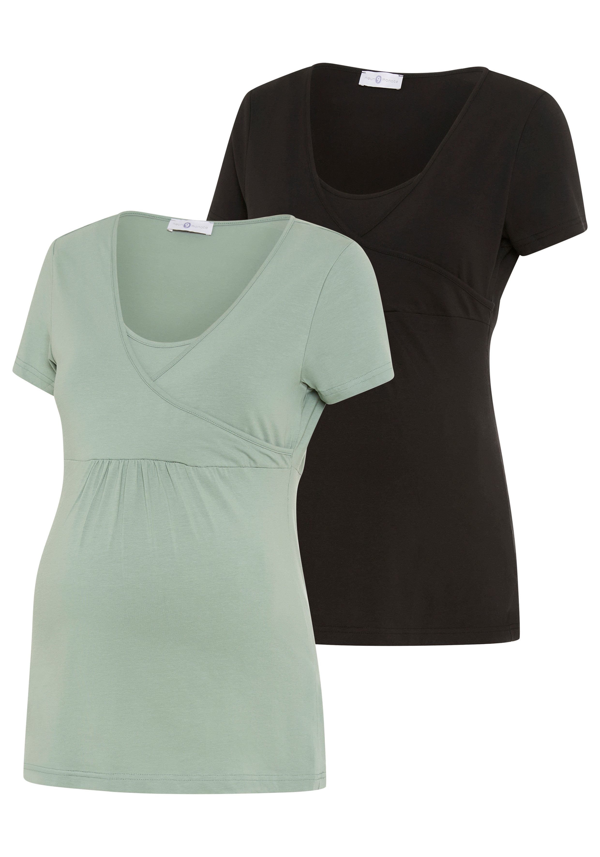 Neun Monate Umstandsshirt 2er Pack Umstands-T-Shirt (Packung, 2-tlg., 2) ausgestellte Passform, Kurzarm, Wickeloptik mit Stillmöglichkeit. € 32,99, (€ 16,50 pro 1 Stk).