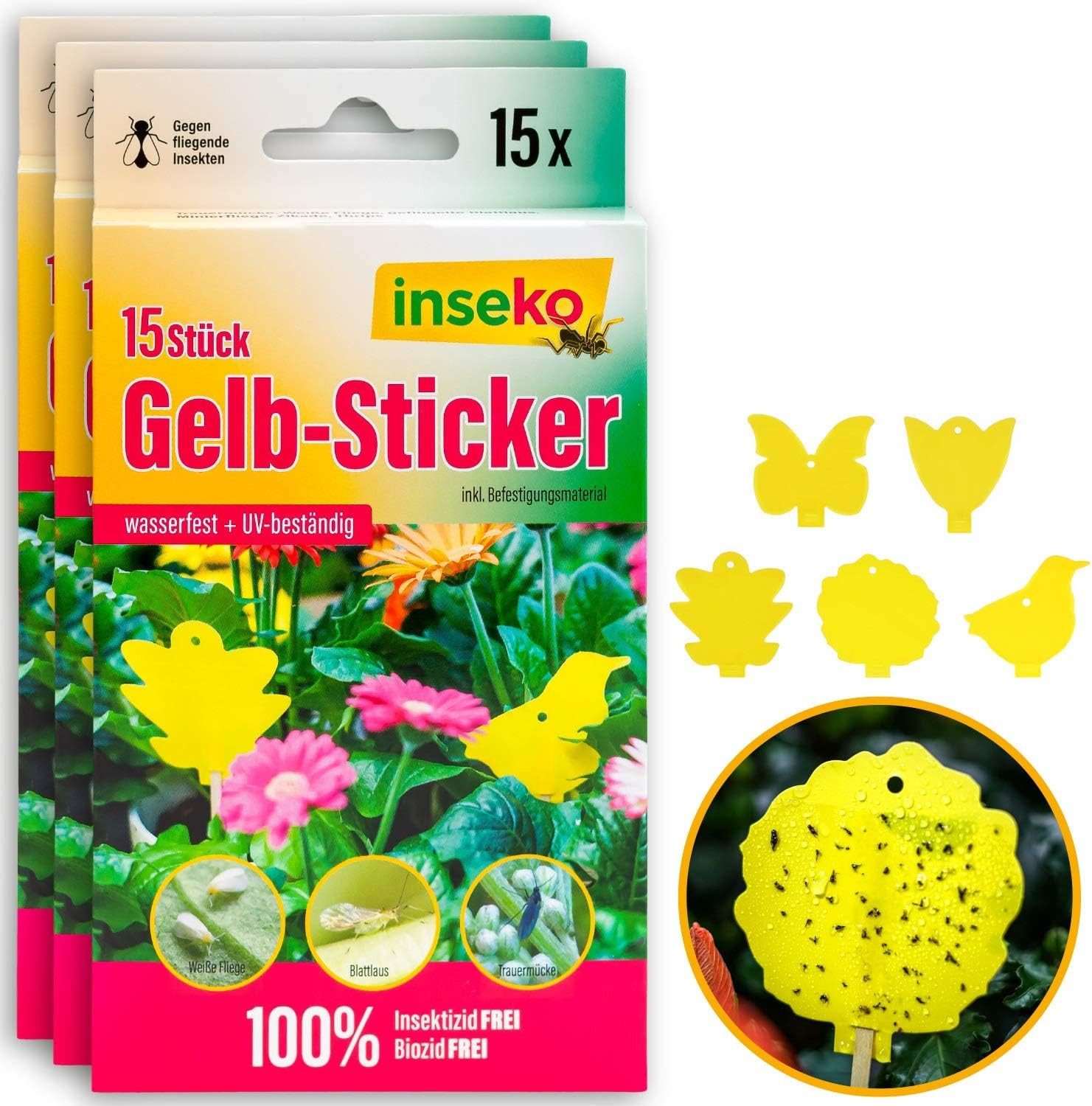 Inseko Klebefalle 45 x inseko Profi Gelbsticker Gelbtafeln Gelbfalle Fliegenfalle, umweltfreundlich & giftfrei