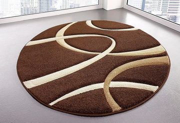 Teppich Bilbao, my home, rund, Höhe: 13 mm, handgearbeiteter Konturenschnitt, rund, Kurzflor, elegant, 3D-Design