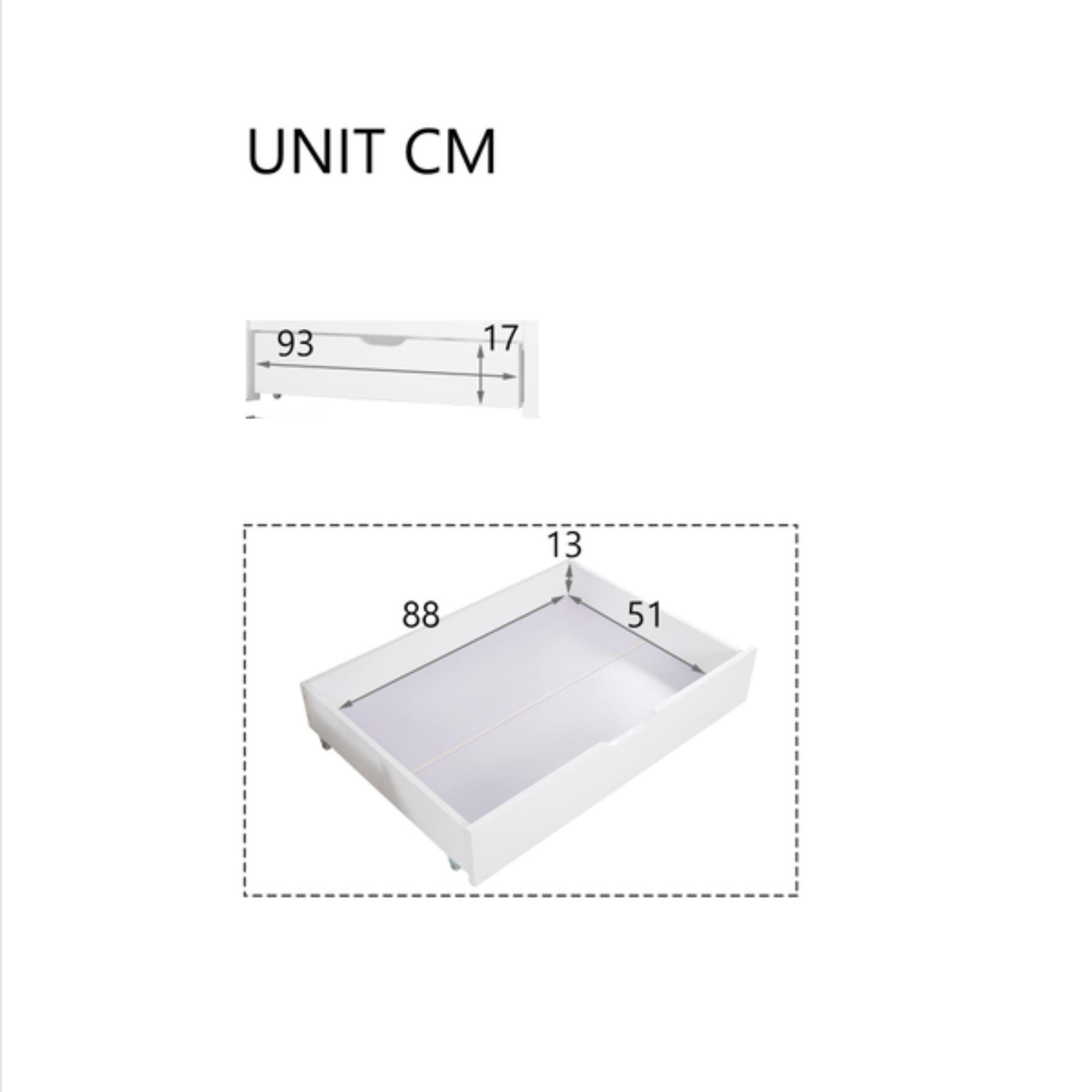 Weiß Bodenrollen Schubladen Gotagee Bettschubkasten mit 93x67x17cm Bettschubkasten 2