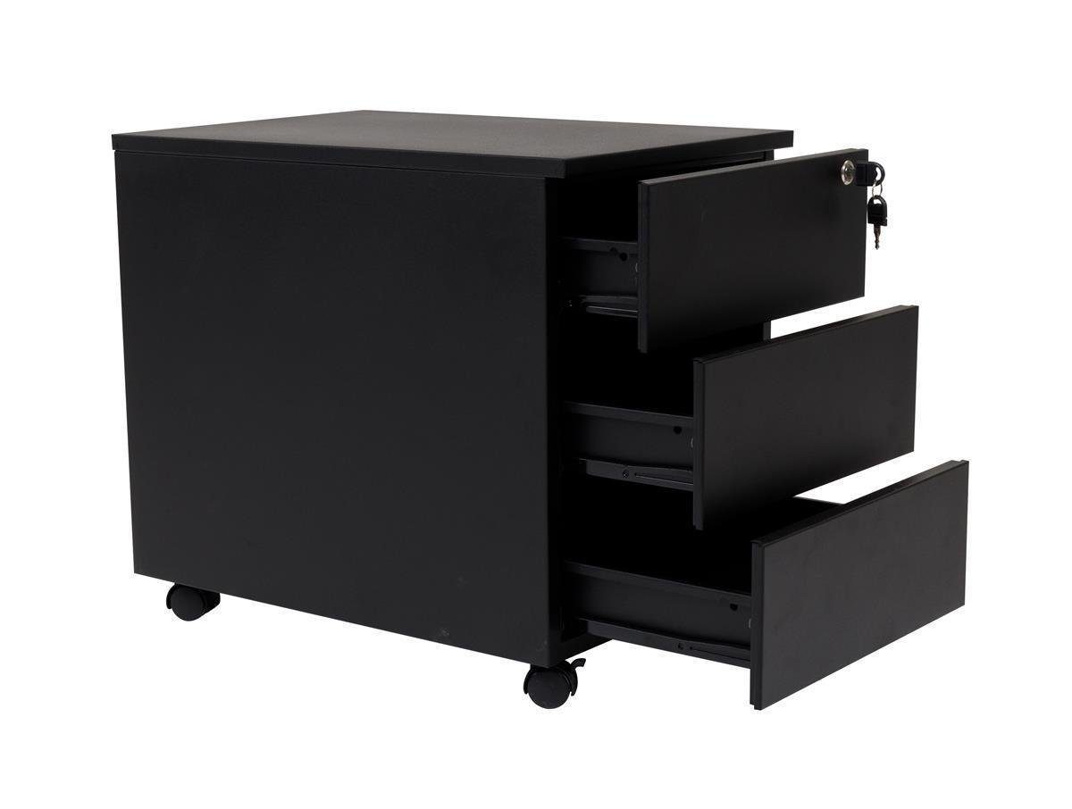 Schreibtisch Furni24 Stahl Rollcontainer, 200x80x75 und cm Schreibtisch Schübe, 3 Buche,