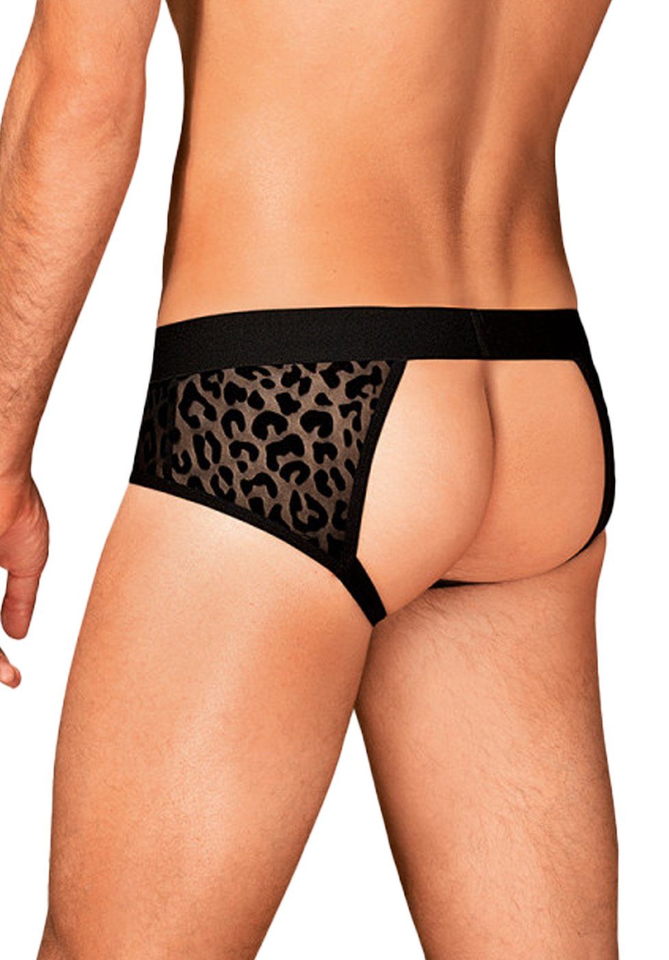 Slip Männer Slip Pofrei mit Leopardenmuster - schwarz