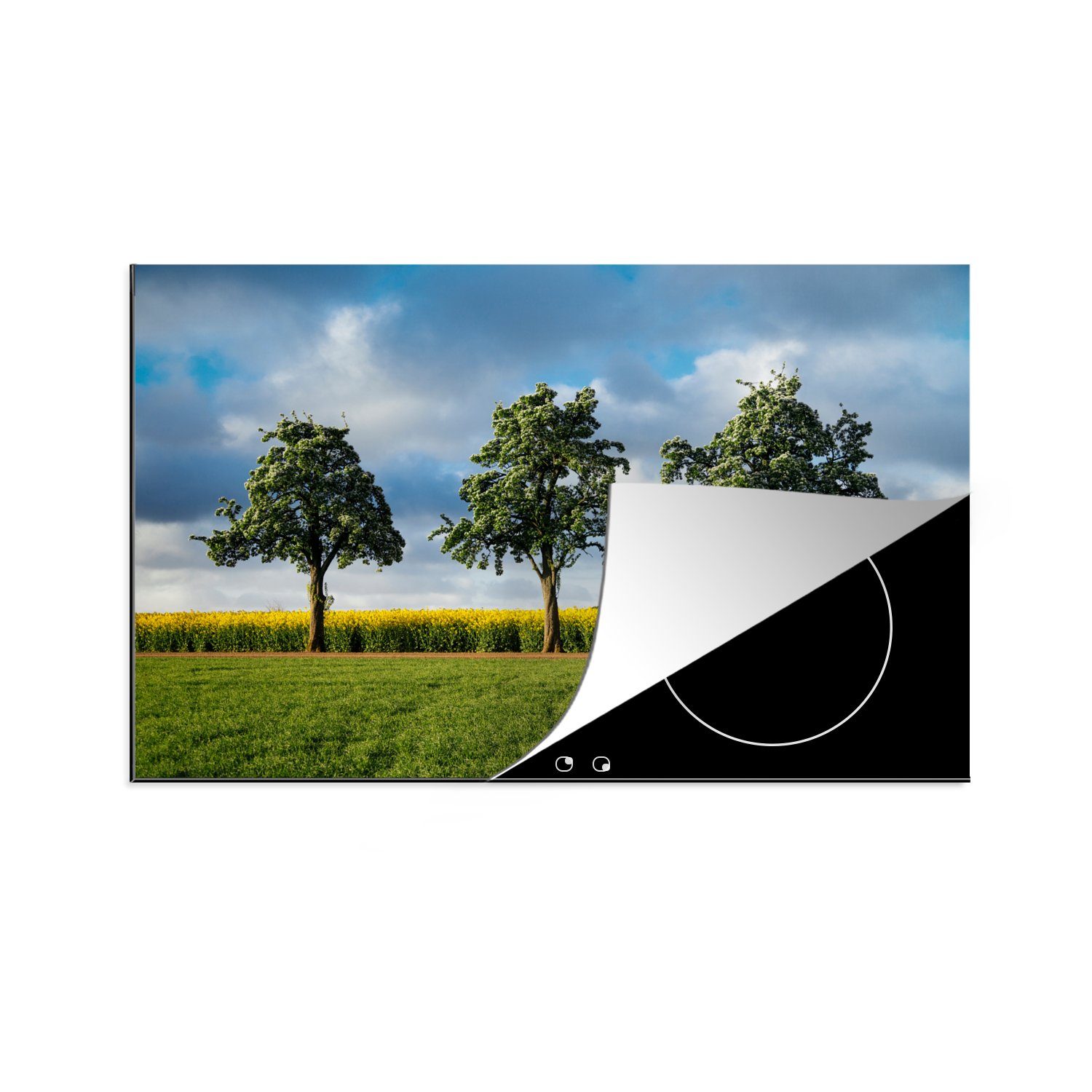 MuchoWow Herdblende-/Abdeckplatte Traktor - Baum - Blumen, Vinyl, (1 tlg), 81x52 cm, Induktionskochfeld Schutz für die küche, Ceranfeldabdeckung