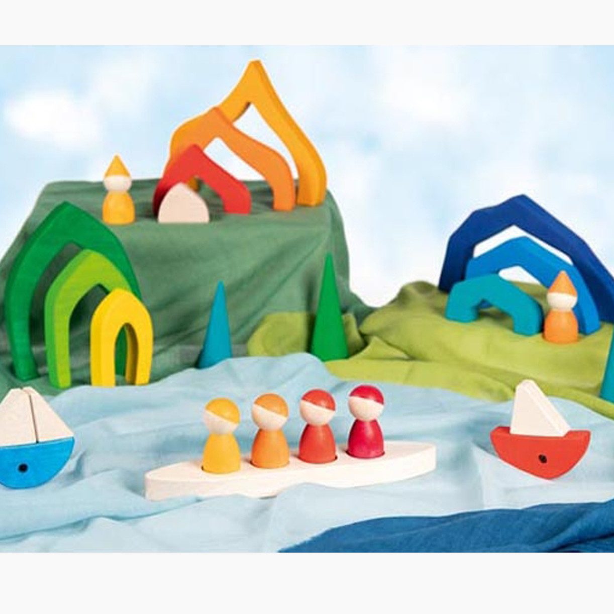 goki Spielzeug-Boot Männlein im Boot, (Set, 5-tlg., set), Figuren werden aus Ahornholz gefertigtMade in Europe