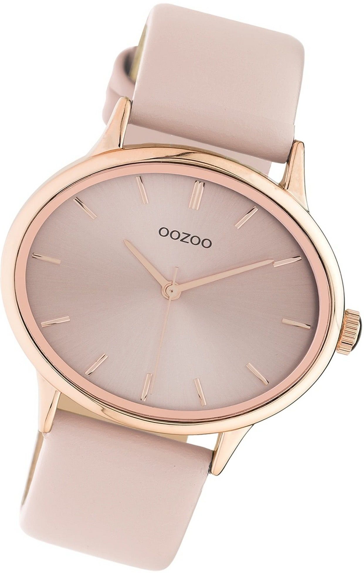 OOZOO Quarzuhr Oozoo Damen Armbanduhr Timepieces, Damenuhr Lederarmband pink, rundes Gehäuse, groß (ca. 42mm) | Quarzuhren