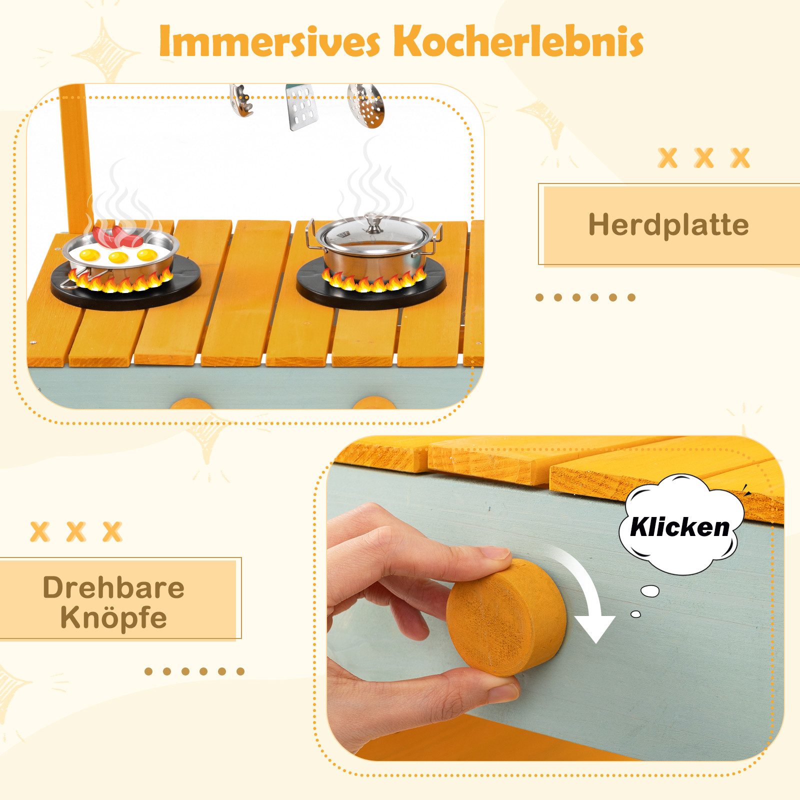 COSTWAY Outdoor-Spielküche Holz, Kinderküche mit Pflanzkasten & Rankgitter, ab 3 Jahren