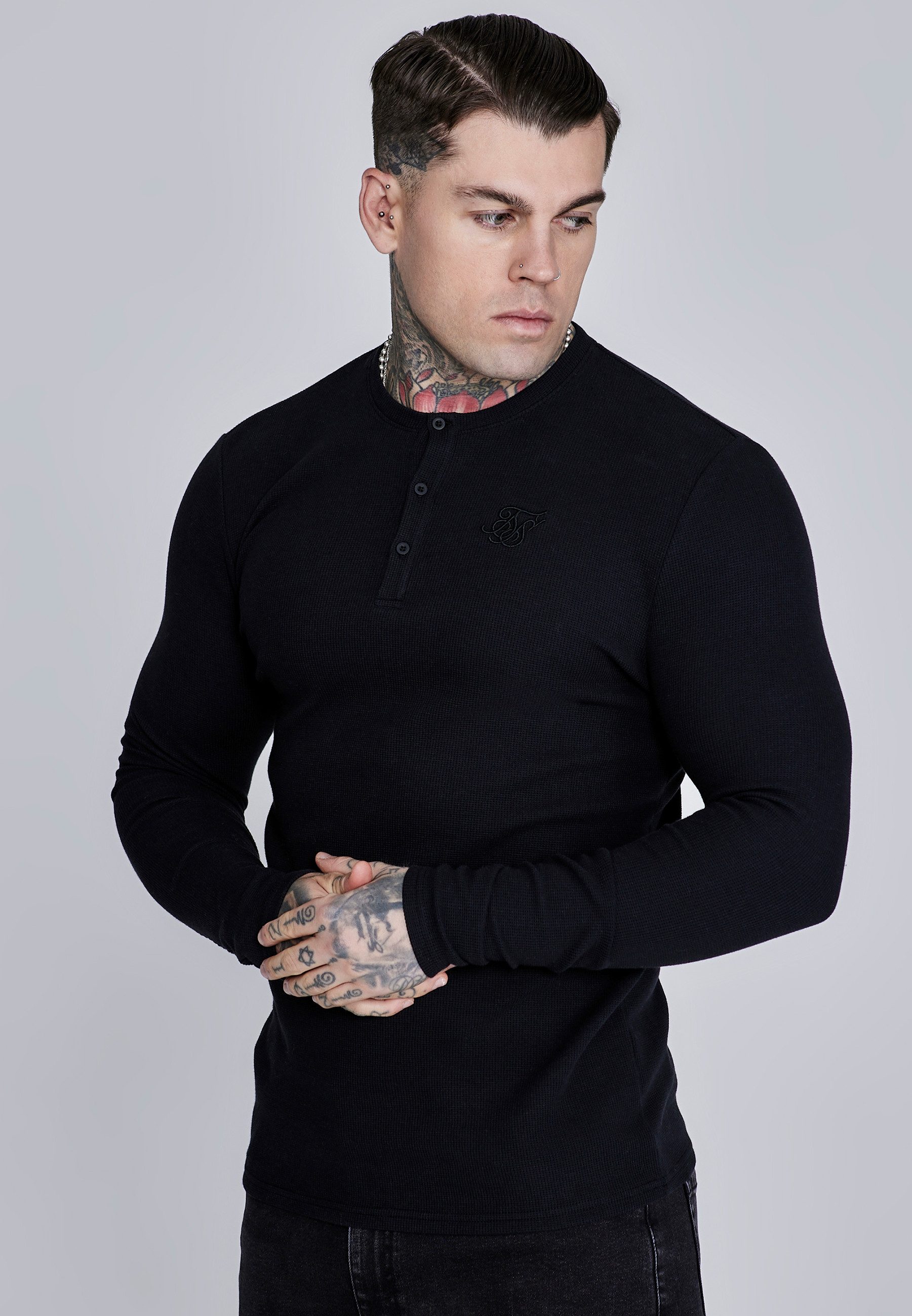 T-Shirt SikSilk Herren Henley-T-Shirt