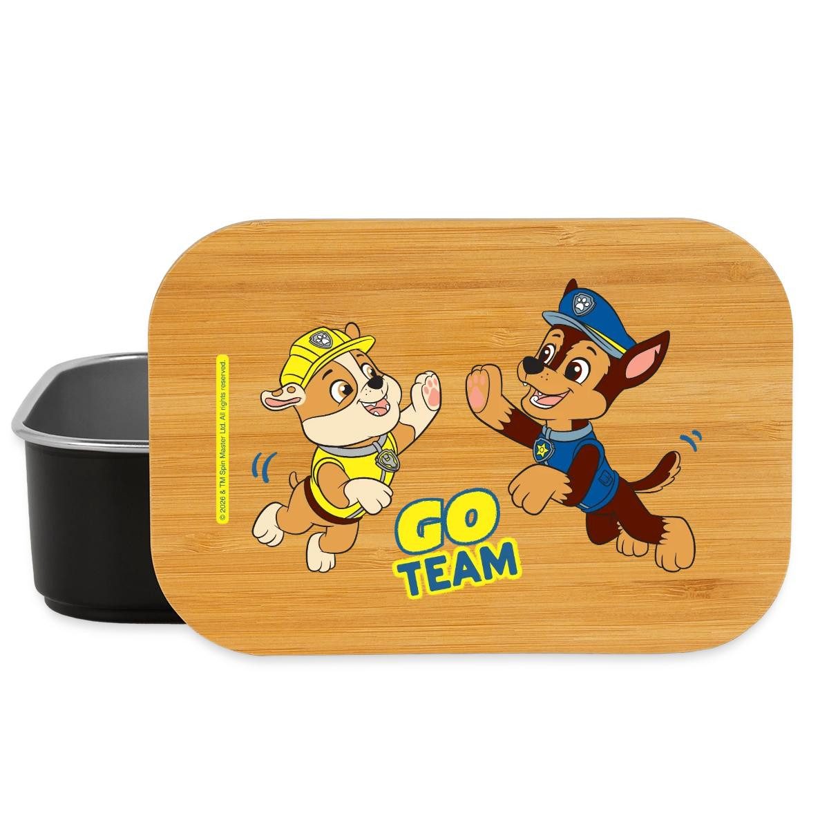 Spreadshirt Lunchbox Paw Patrol Rubble Und Chase Go Team Brotdose mit Bambusdeckel, Edelstahl, Bambus