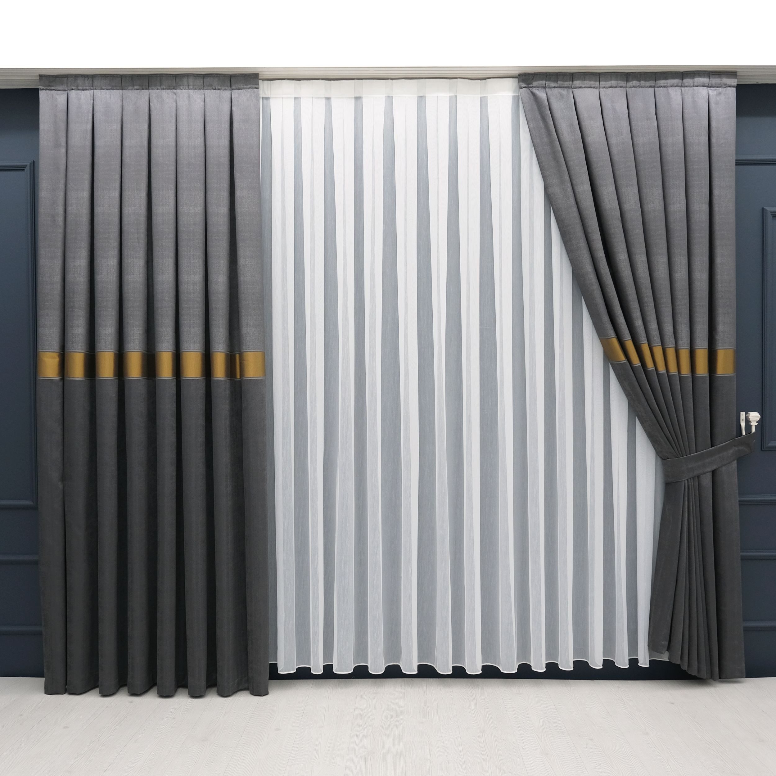 Gardinen by Justyna Vorhang Anthrazit Falten Fon Gardine Komplett Set (5 St günstig online kaufen