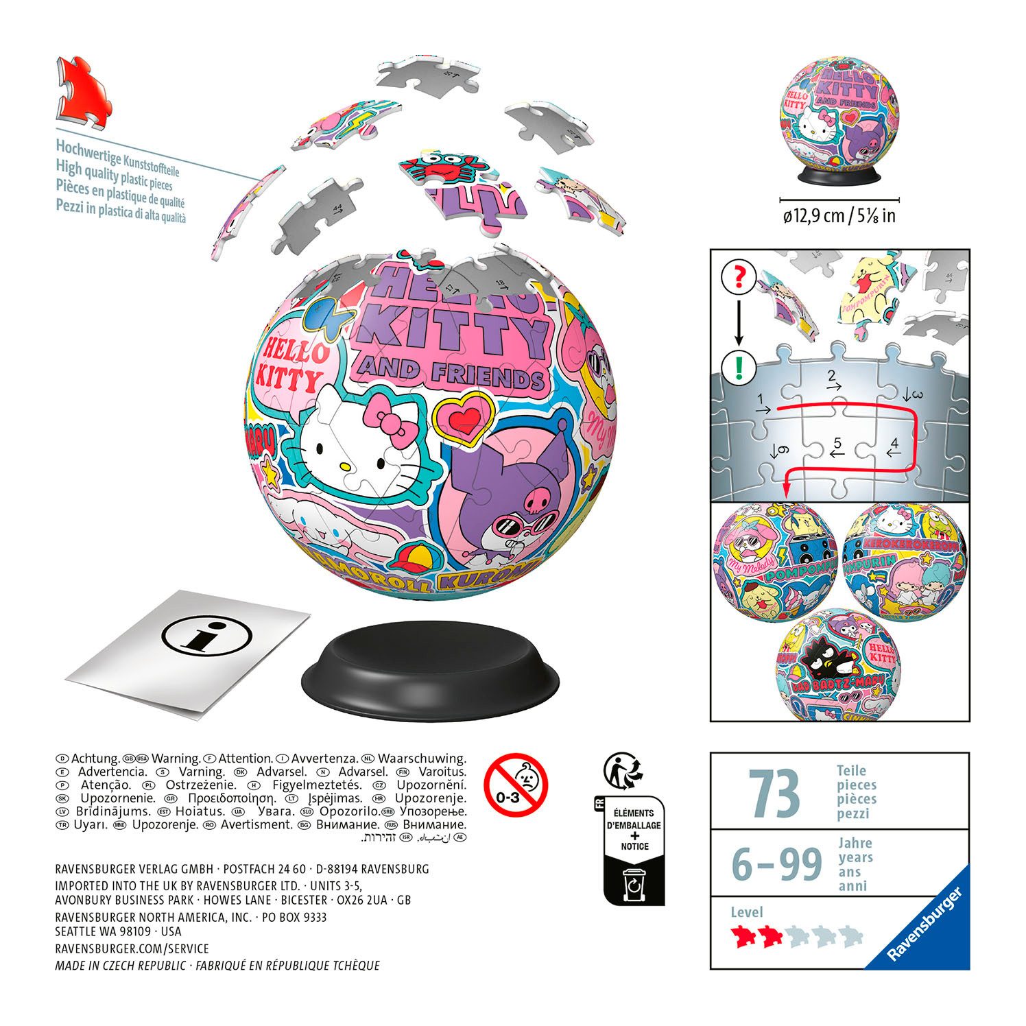 Ravensburger Puzzleball Hello Kitty and Friends, 72 Puzzleteile, Made in Europe