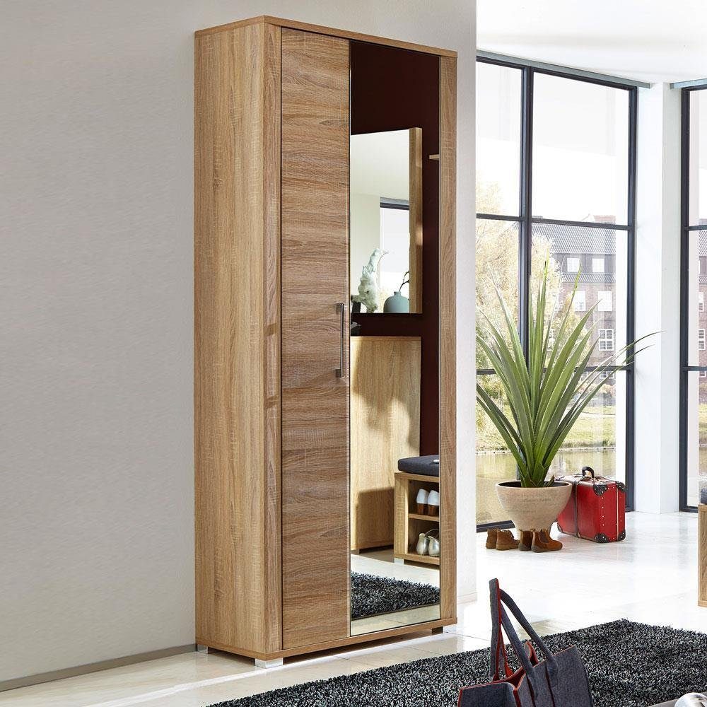 Garderobenschrank Lomadox B/H/T GOCH-36 Sonoma Eiche 74x200x40cm mit Spiegeltür hell