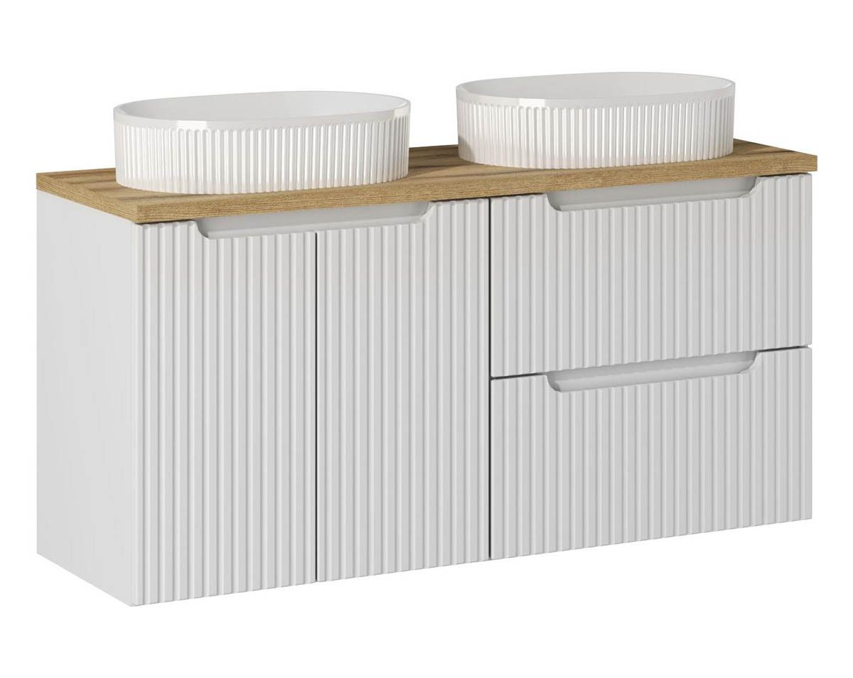 einfachgutemoebel Waschtisch-Set Bad Waschplatz ILUNA White 120cm Schub & Türe, Becken weiß, white, (Badmöbel Set, 1-St., Waschtisch Unterschrank)