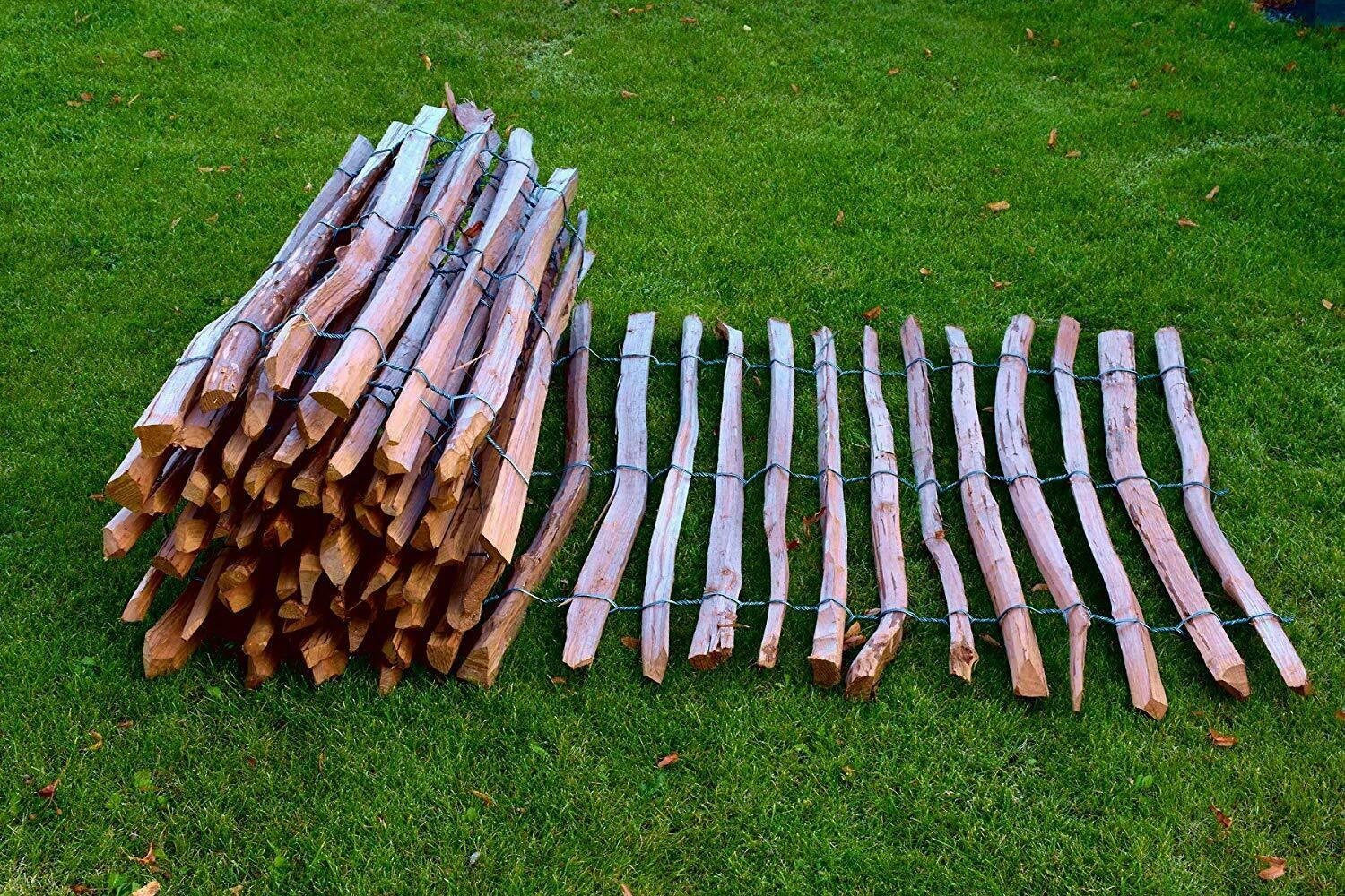 sunnypillow Staketenzaun aus Haselnuss in 26 Größen zur Auswahl, 70cm hoch, 5m lang, Lattenabstand 7-8cm