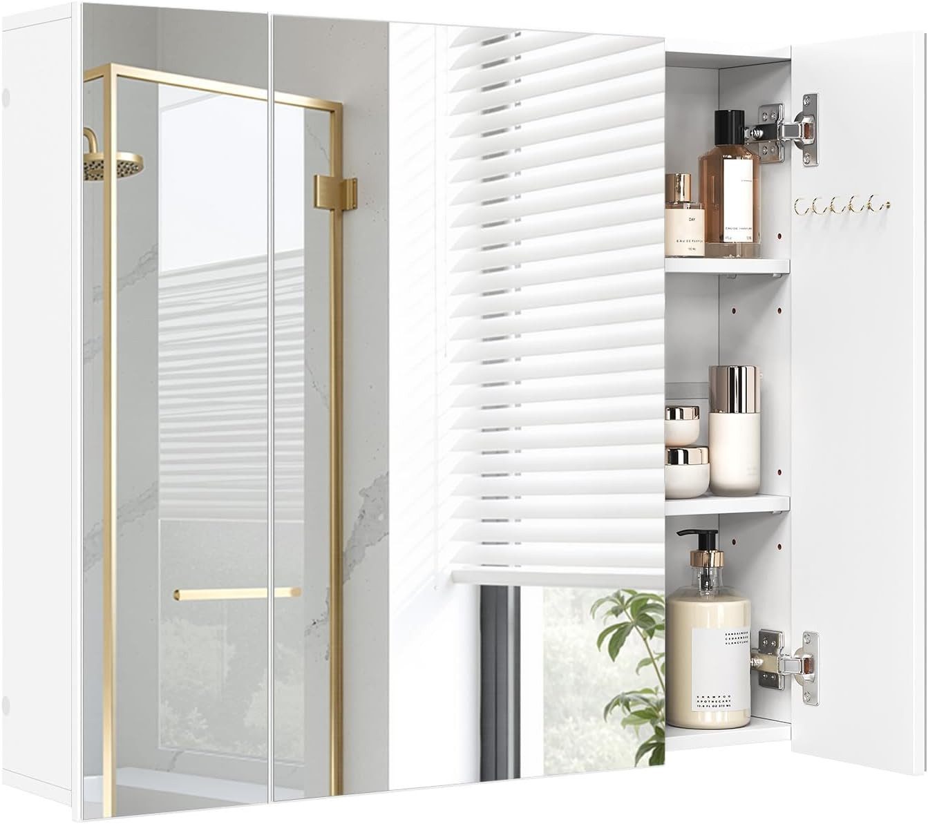 EUGAD Spiegelschrank (1-St) mit 3 Türen mit verstellbaren Einlegeböden und Haken
