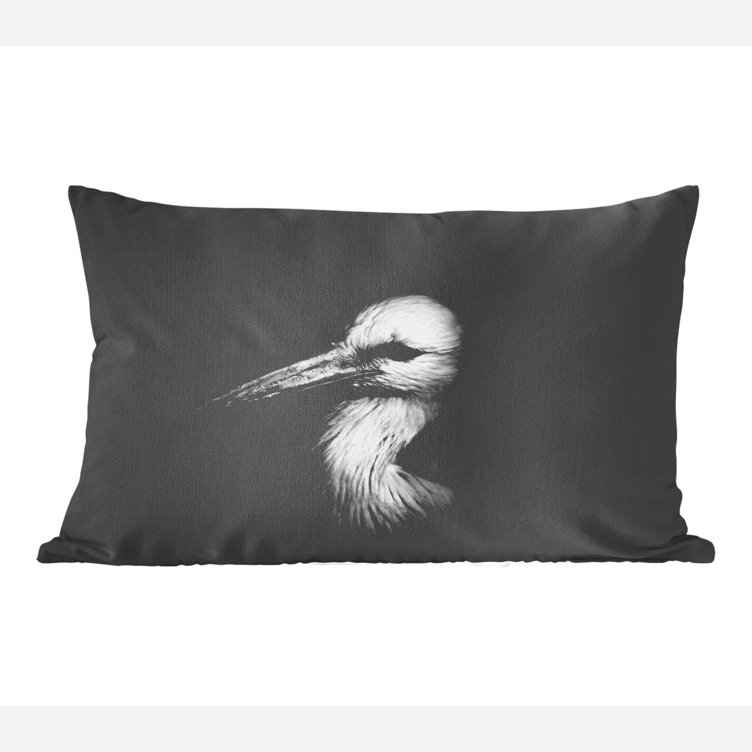 MuchoWow Dekokissen Vogel Porträt auf schwarzem Hintergrund - schwarz und weiß, Wohzimmer Dekoration, Zierkissen, Dekokissen mit Füllung, Schlafzimmer