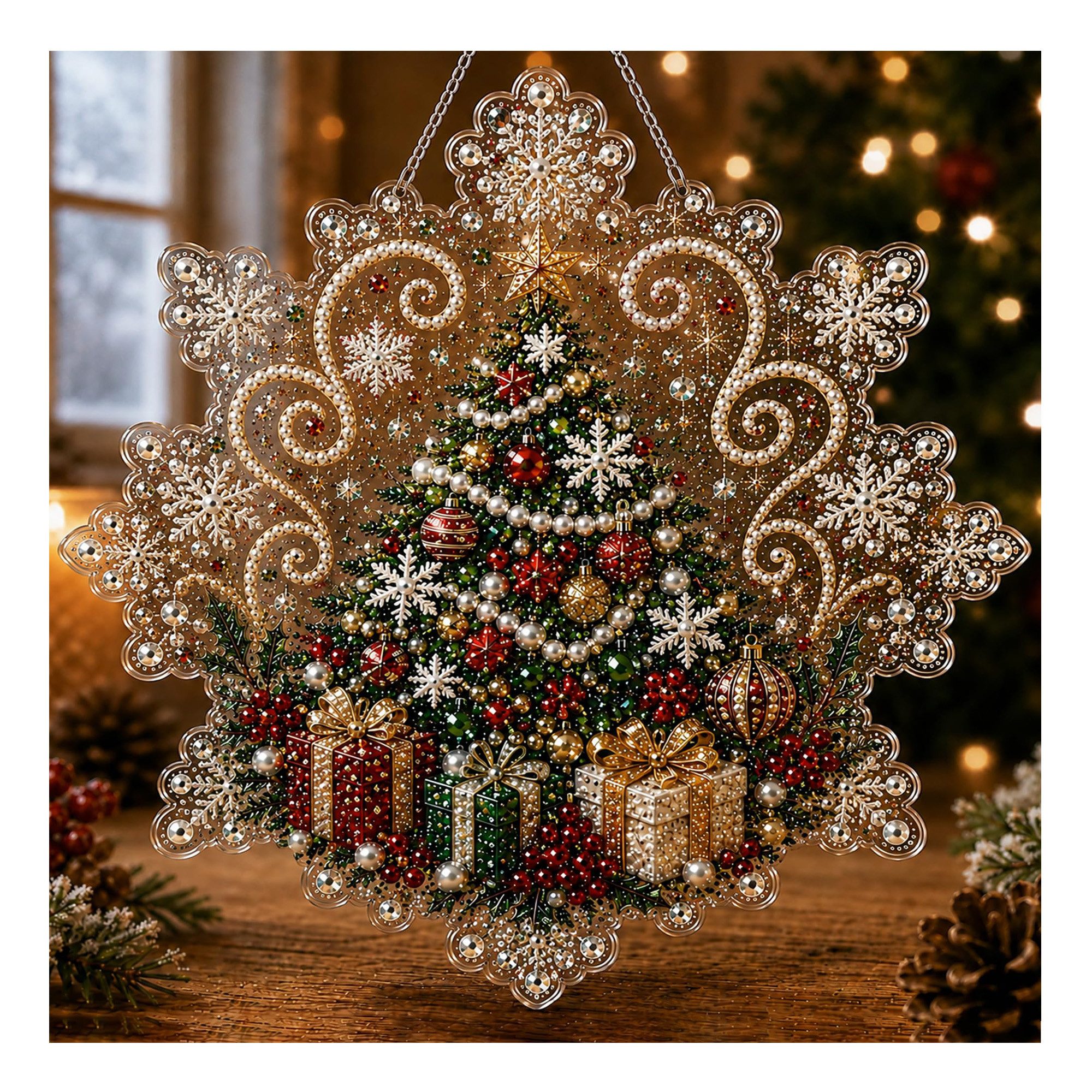 Bomiclss Kreativset Diamond-Painting-Set„Weihnachtsperle“für Erwachsene–Dekorationsartikel, onnenfänger Bastelset mit Schneeflocken-Acrylanhänger