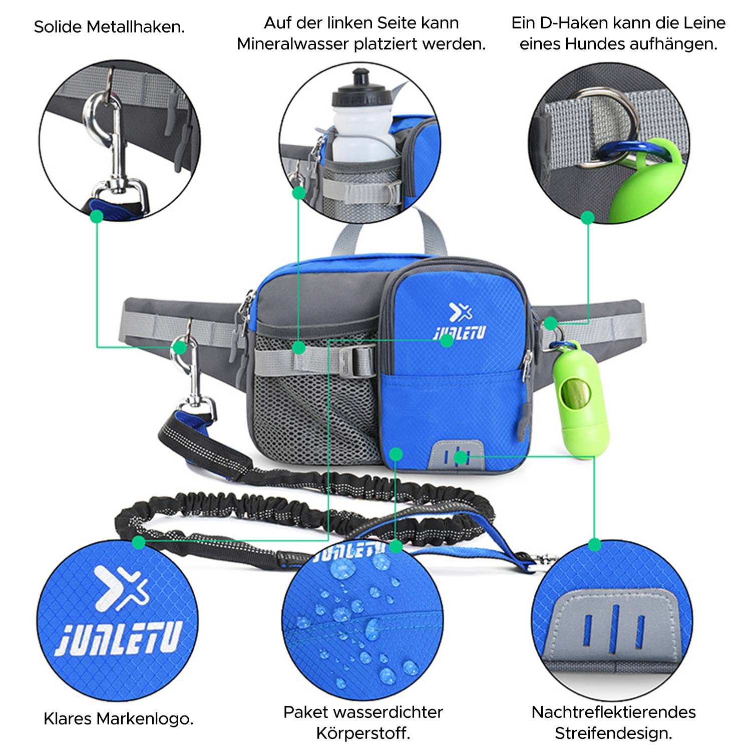 Refttenw Laufgürtel Multifunktionale Sport Wasserflasche Bauchtasche mit Hundeleine