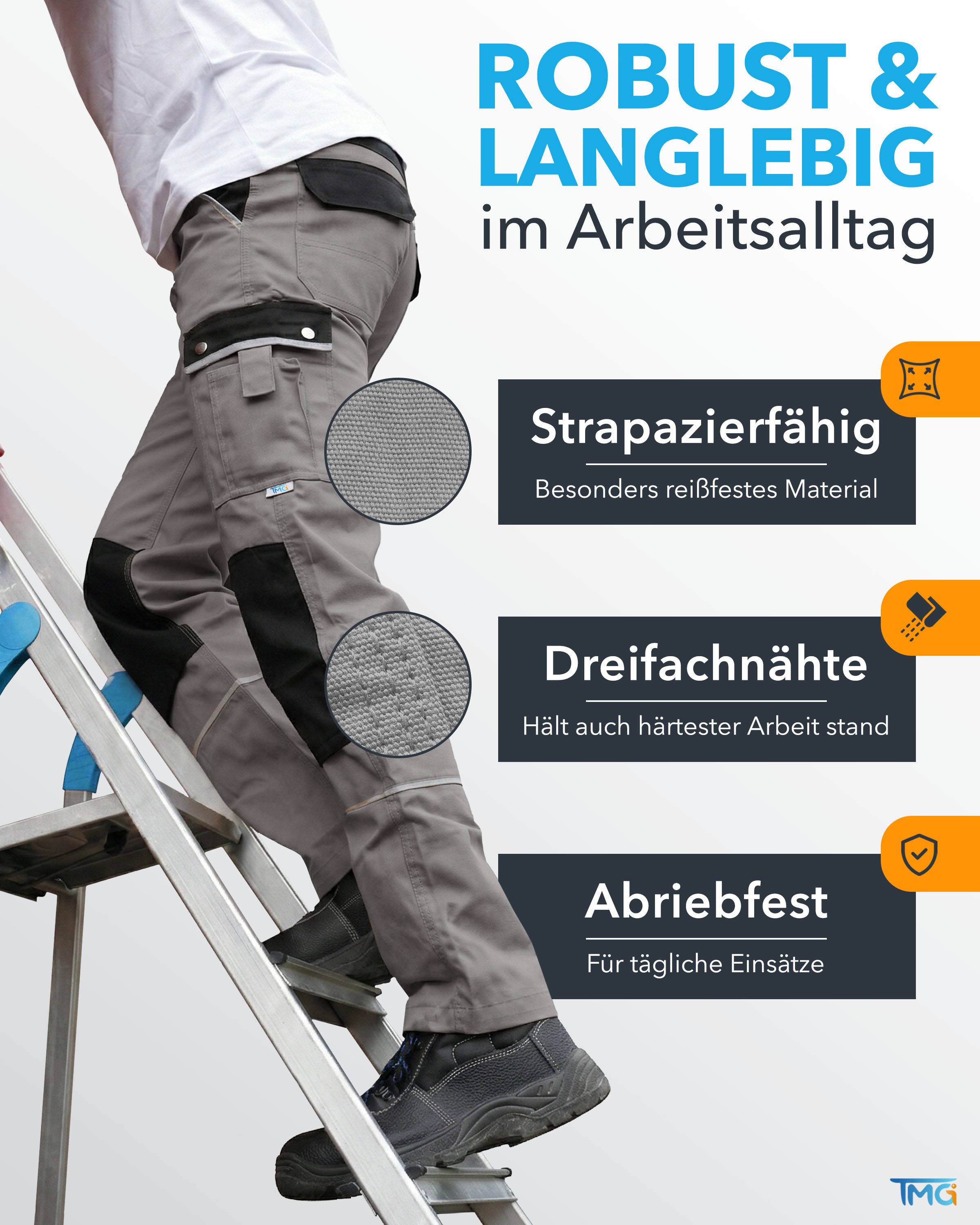TMG International Arbeitshose Arbeitshose Bundhose Cargohose Style Arbeitshose Herren mit Kniepolstertaschen in Übergrößen erhältlich