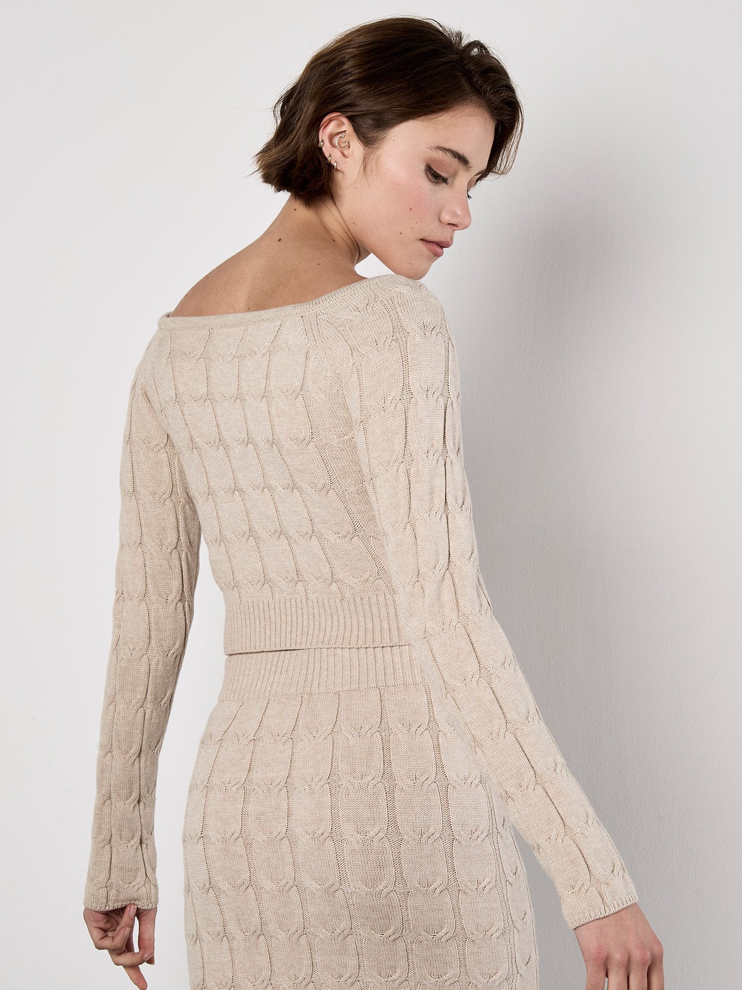 Apricot Strickpullover Cropped Pullover mit Zopfmuster