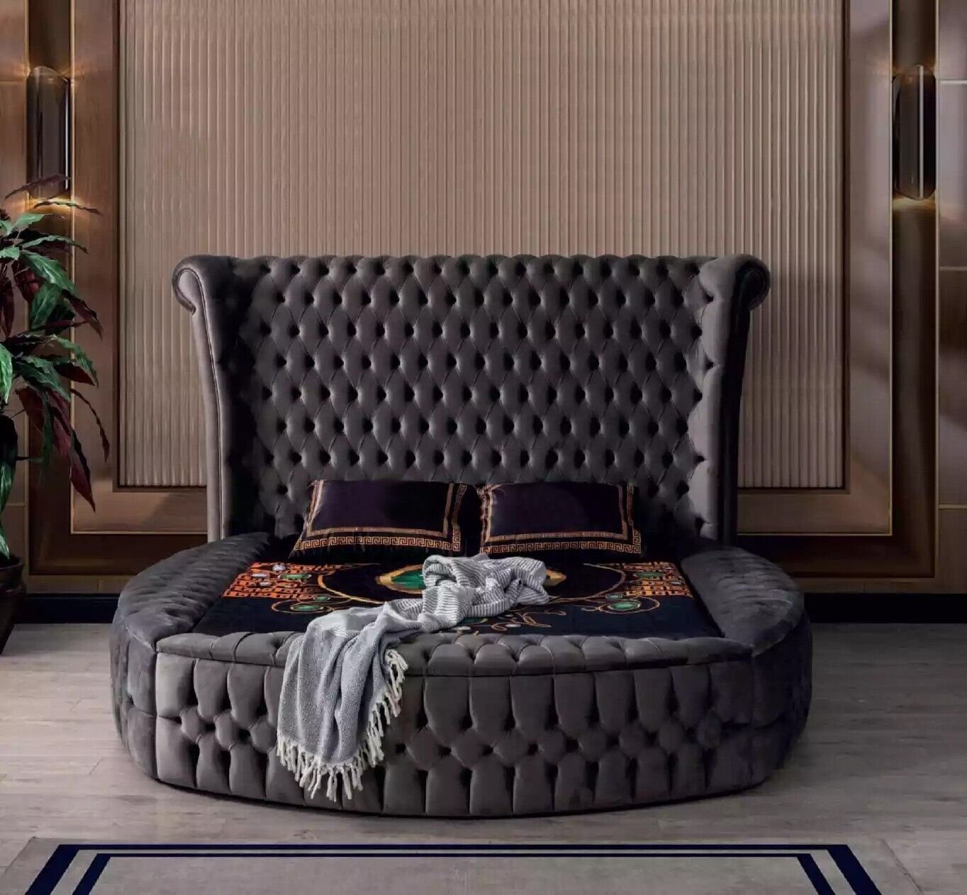 JVmoebel (1-tlg., Schlafzimmer Europa Bett Chesterfield Luxus Design Bett), Made in Betten Samt Textil Polsterbett