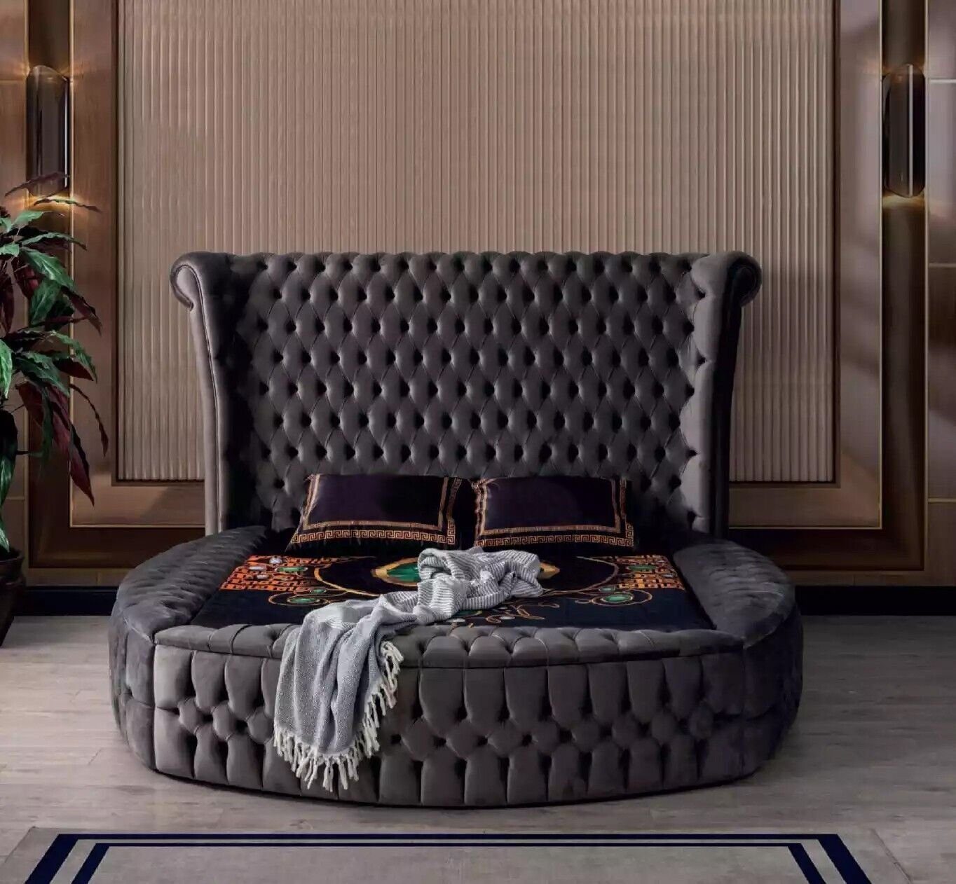 JVmoebel Rundbett Chesterfield Polsterbett aus Samt im modernen Design (1-tlg., Bett), Made in Europa