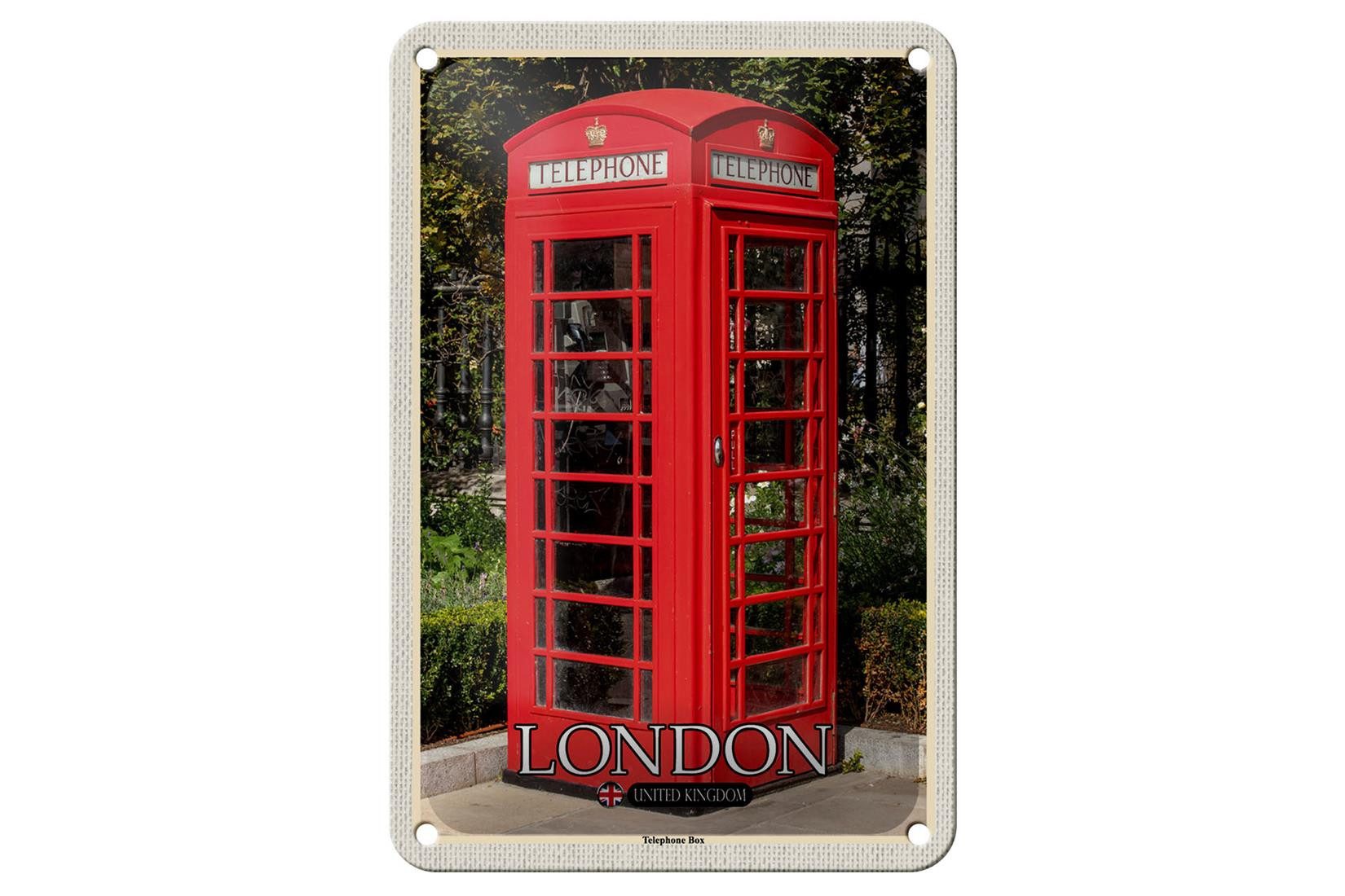 Femer GmbH Metallschild Städte London United Kingdom Telephone Box 12x18cm Schild, (1 St), gewölbte Oberfläche, abgerundete Ecken, umgeschlagene Kanten