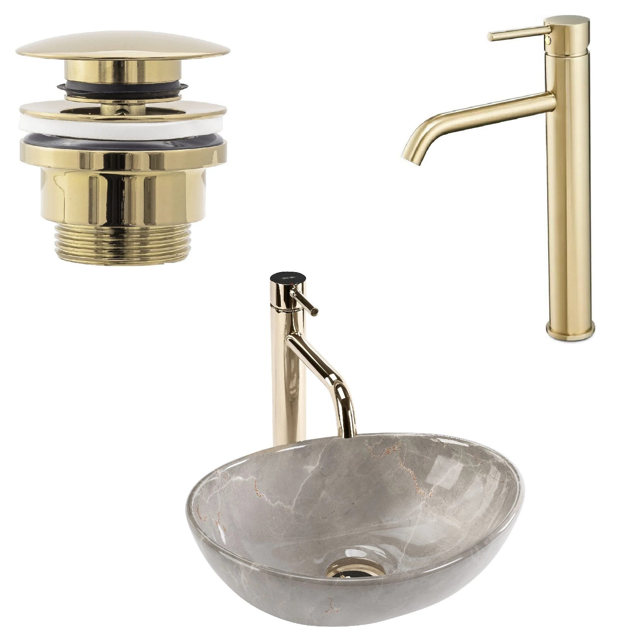 wohnwerk.idee Aufsatzwaschbecken Waschtisch Keramik Waschbecken Marmoroptik günstig online kaufen