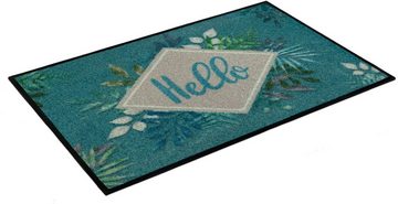 Fußmatte Floral Hello, wash+dry by Kleen-Tex, rechteckig, Höhe: 7 mm, Schmutzfangmatte, mit Spruch, In- und Outdoor geeignet, waschbar