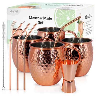 wisefood Cocktail-Set Moscow Mule Becher Set 4 Becher 4 Strohhalme, (1-tlg)