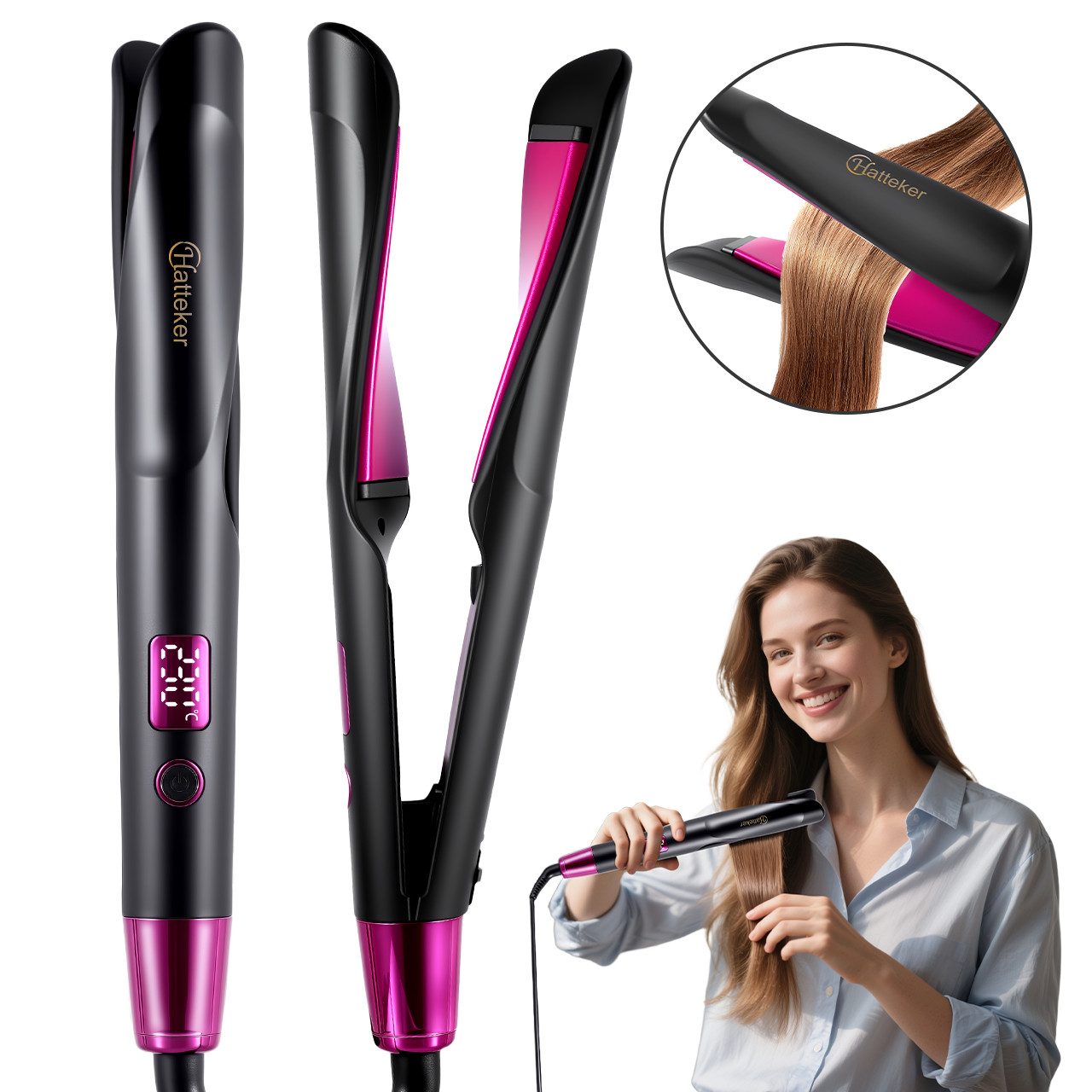 HATTEKER Glätteisen HT-136 Professional 2-in-1 Lockenstab & Haarglätter, 11 Temperaturstufen, Automatische Abschaltung