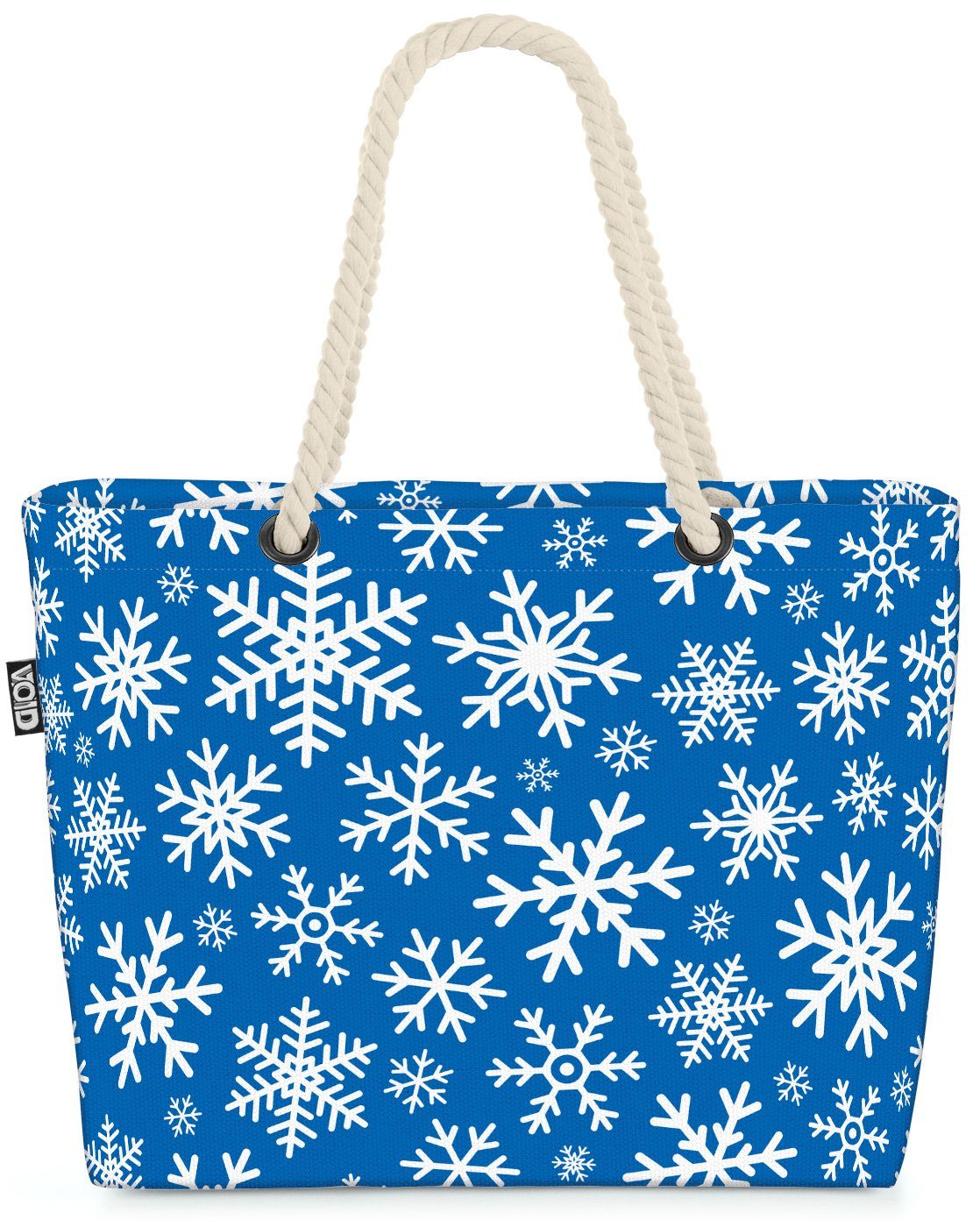 VOID Strandtasche (1-tlg), Schneeflocken Weiss Blau Beach Bag Winter Weihnachten Geschenkpapier Geschenke