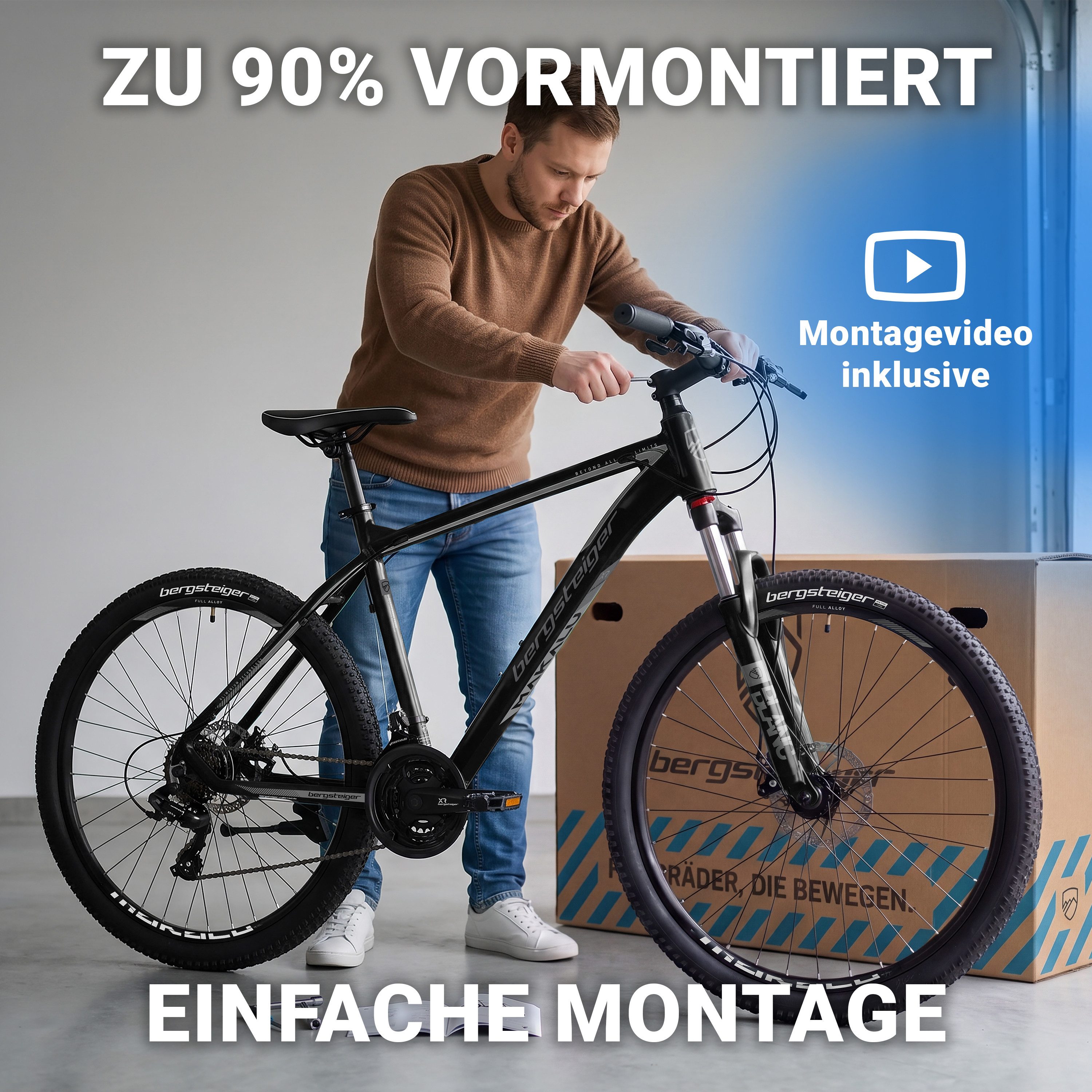 bergsteiger Mountainbike Makalu 26, 29 Zoll Mountainbike Alu, geeignet ab 150 cm, Damen, Herren, 21 Gang Shimano Tourney RD-TY300 Schaltwerk, Kettenschaltung, S – Bild 5 von 5