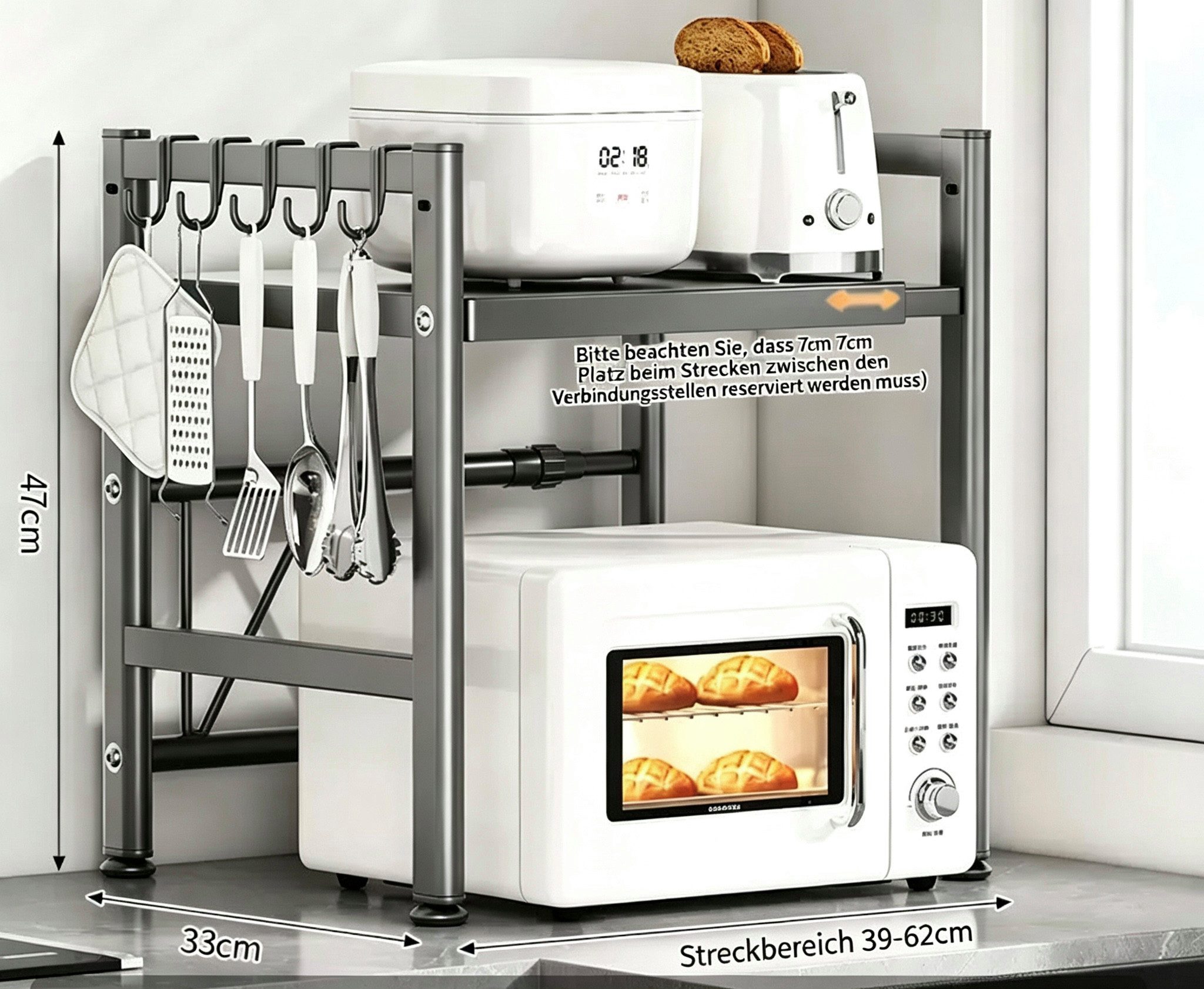 HoyoLee Handels GmbH Regalelement Küchenregal Mikrowellenregal 2-stöckig Länge verstellbar