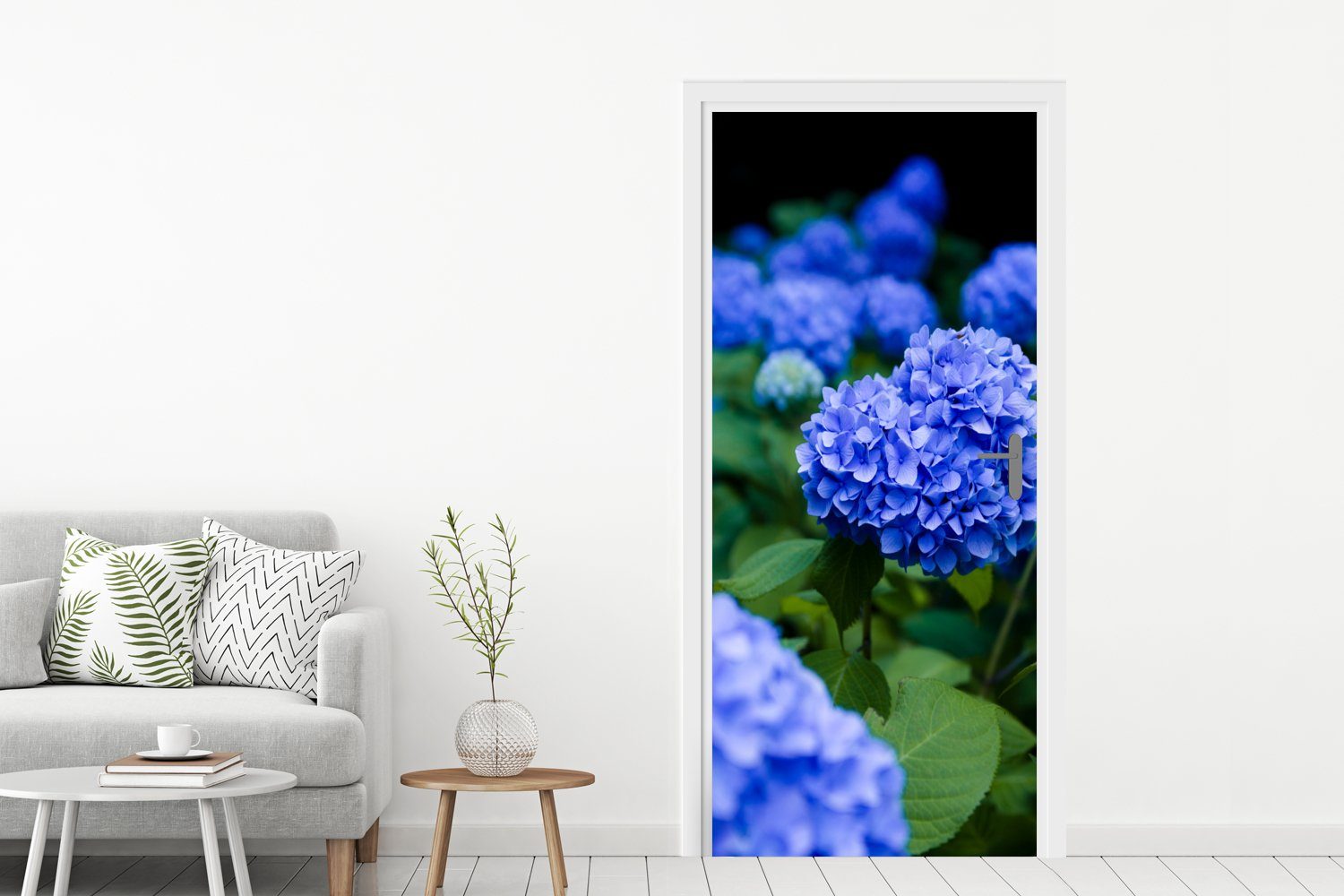 Fototapete bedruckt, Türaufkleber, St), blaue MuchoWow Türtapete für cm Nahaufnahme Tür, 75x205 Hortensienblüten, (1 Matt,