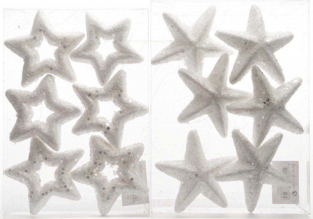 8cm Glitzer Silber, Sterne Weiß Schaum Kaemingk Christbaumschmuck 12x Kunststoff Christbaumsterne Flakes