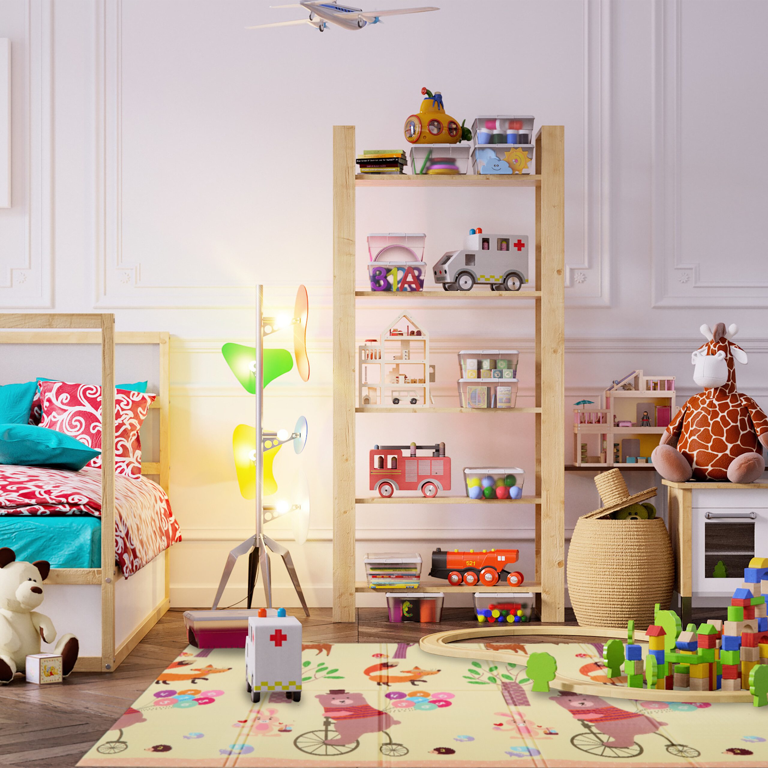 relaxdays Spielmatte Straßen u. Tiermotiv faltbar
