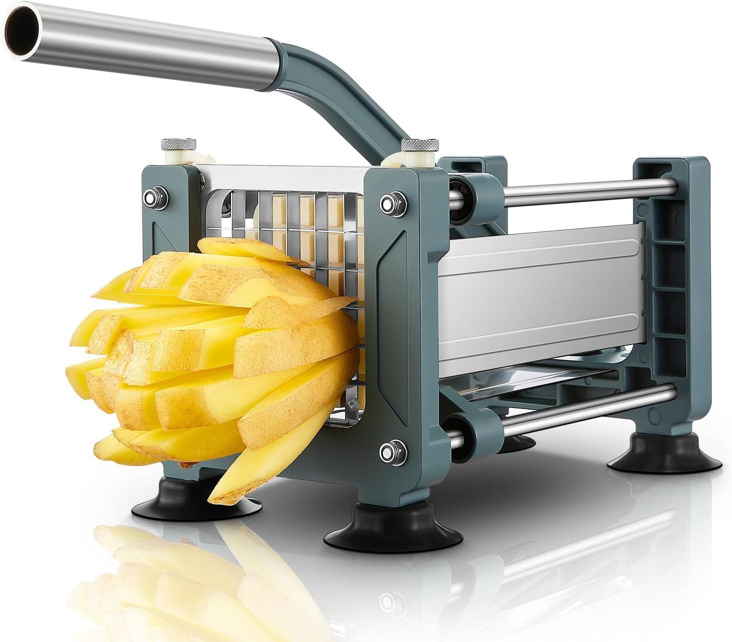 FOHERE Pommesschneider Kartoffelschneider Edelstahl Pommes Frites Schneidemaschine, (2-tlg), mit 13mm Klingen aus Edelstahl