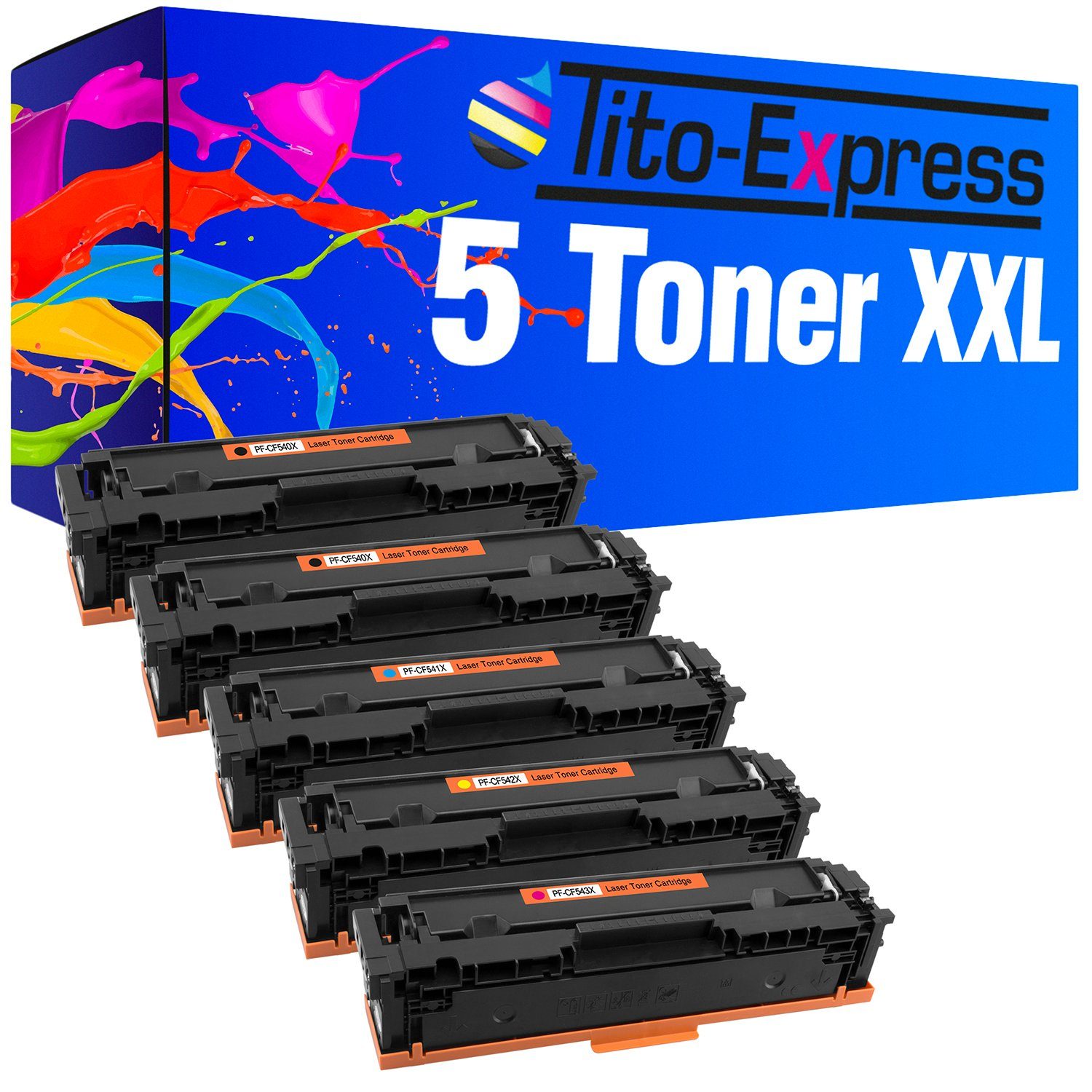Tito-Express Tonerpatrone 5er Set ersetzt HP CF540X CF541X CF542X CF543X 203X, (Multipack, 2x Black, 1x Cyan, 1x Yellow, 1x Magenta), für Color Laserjet Pro MFP M281fdw M281fdn M254dw M254nw M280nw M254dn