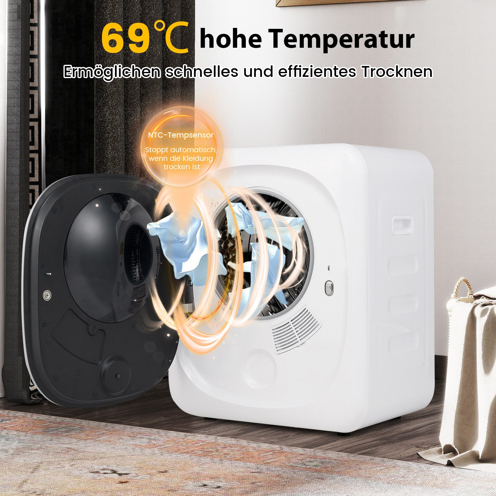 COSTWAY Ablufttrockner FP10757DE/GDZ40-188G, 800W, mit 4 Temperatur & 6 Timer, LED Touchscreen