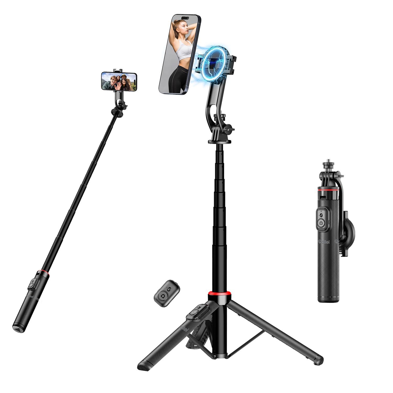 Rollei 26944 Kamerastativ (Flexibles, leichtes Smartphone-Stativ mit magnetischem Selfie Stick)