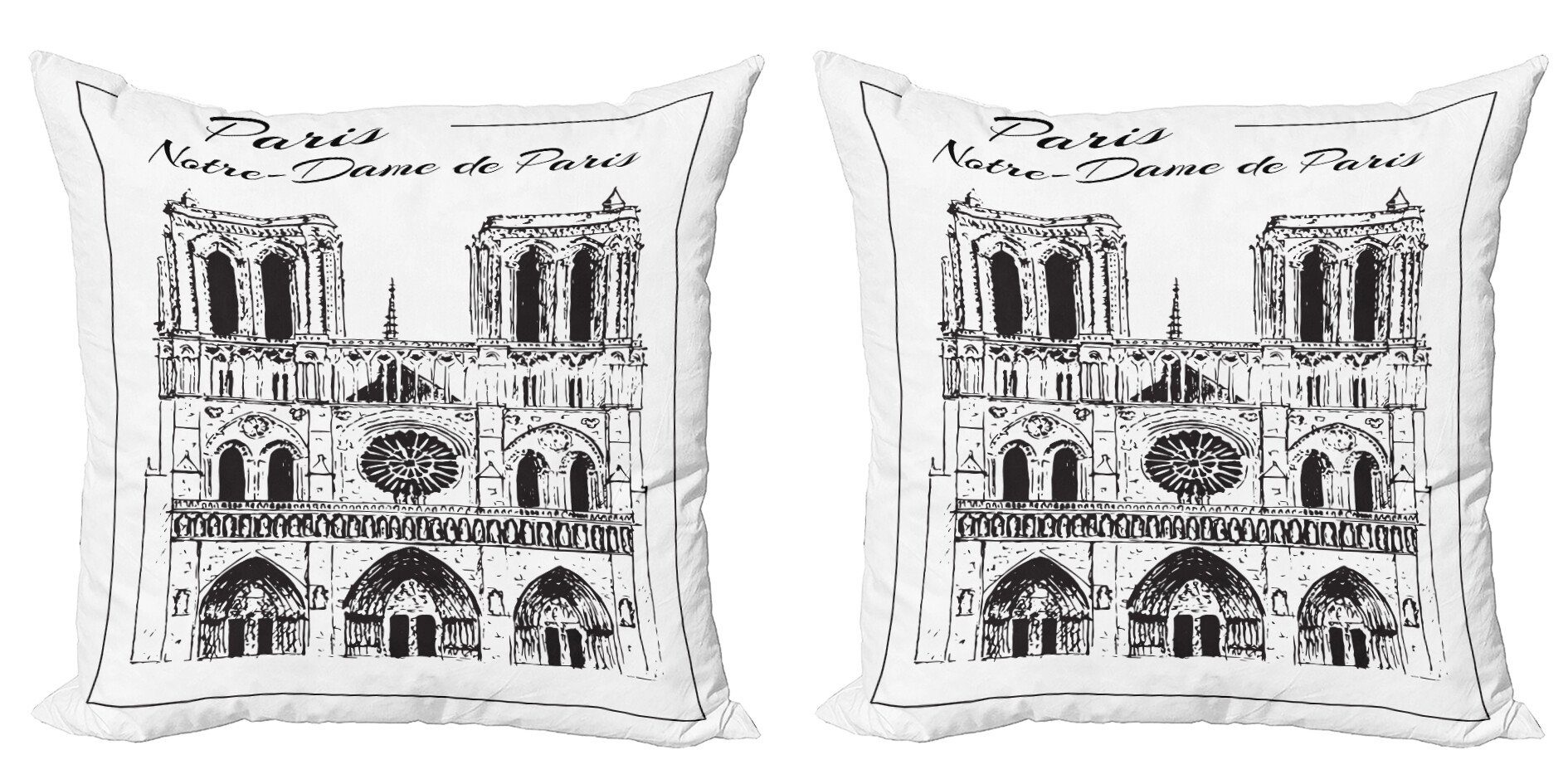 Dame Paris Abakuhaus Skizzieren Accent Stück), De Modern Notre Doppelseitiger Digitaldruck, (2 Kissenbezüge