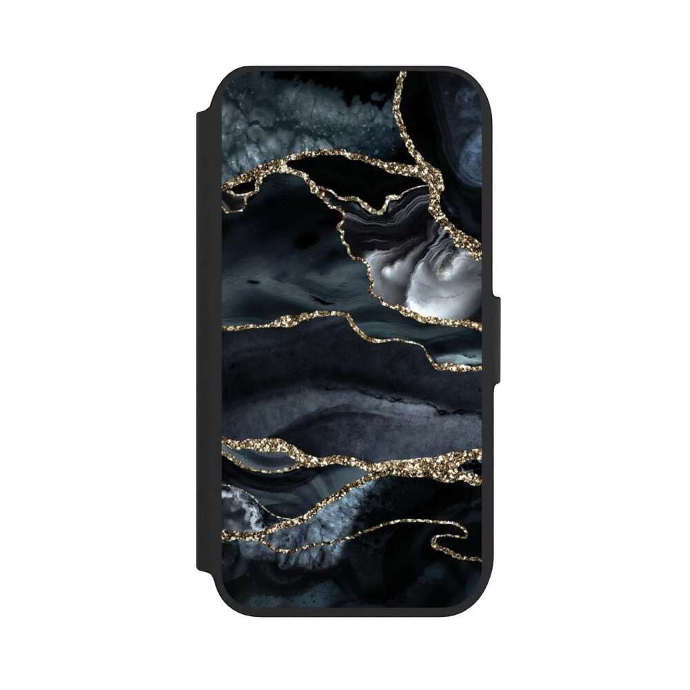 NIVOCASE Handyhülle Glitzer Look Marmor Trends Dark marble gold Glitter look, Apple iPhone 7 Klapphülle Handyhülle aus Kunst Leder NIVOflip schwarz